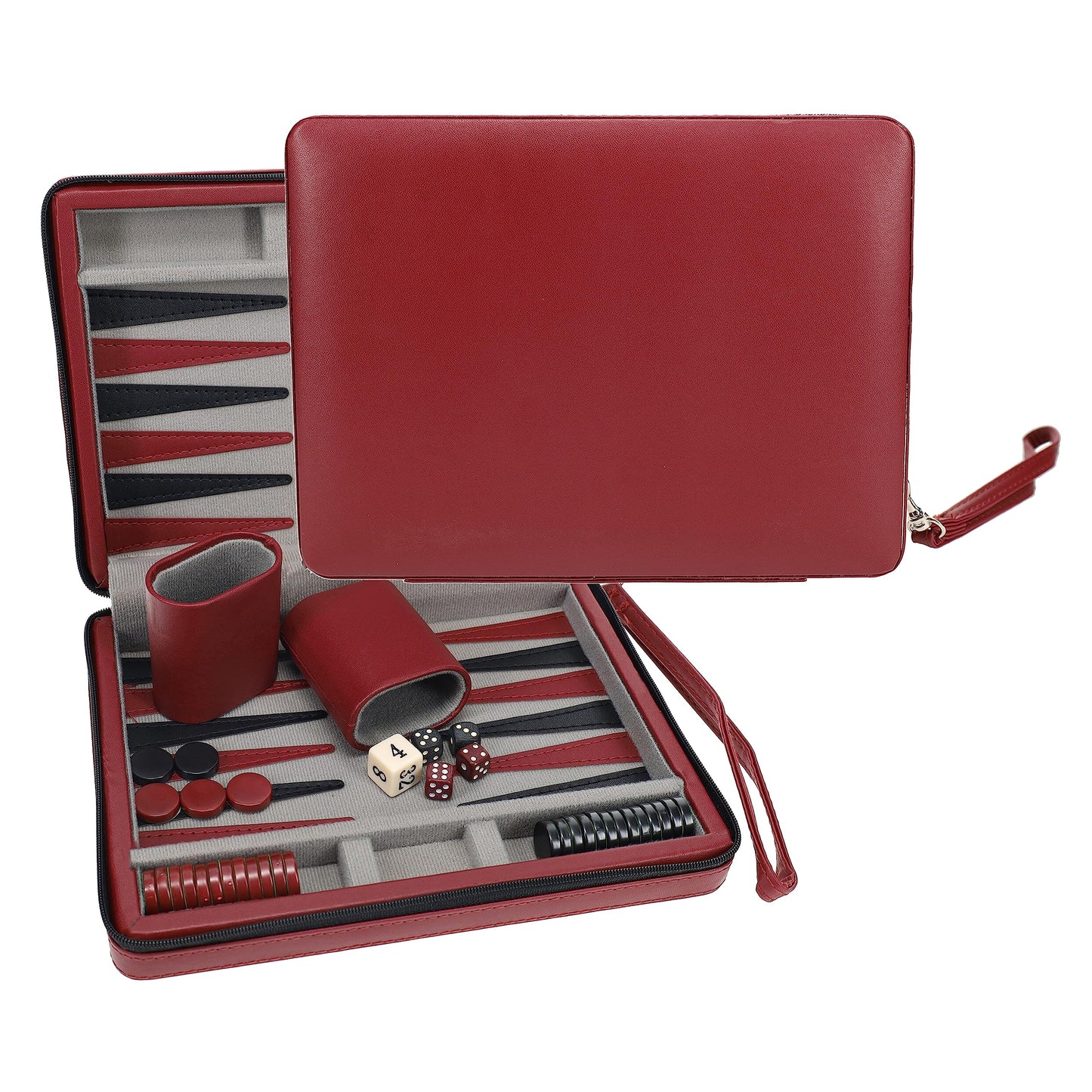 WE Games Backgammon Set – Magnetic Travel Board with Burgundy Leatherette & Carrying Strap