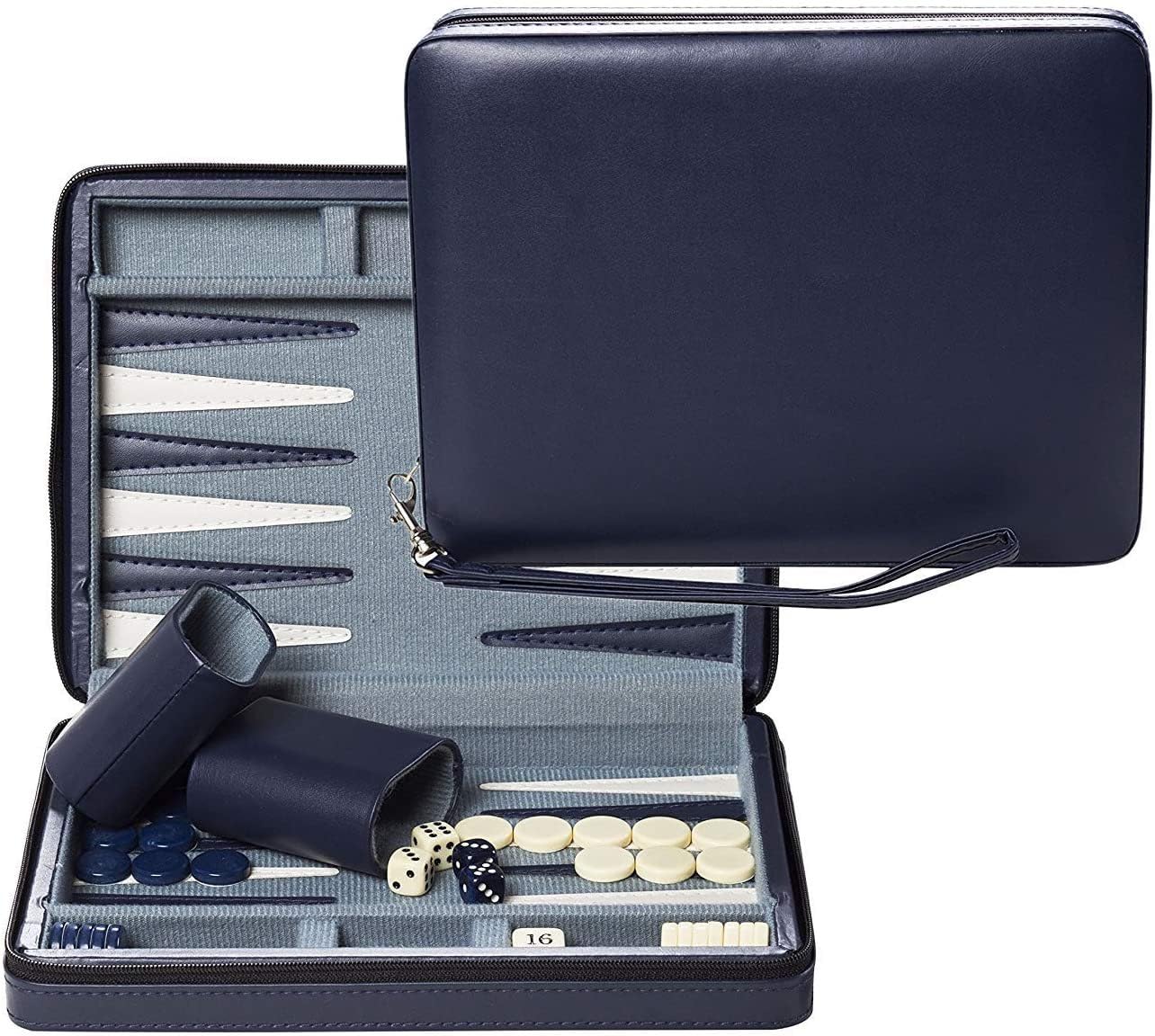 WE Games Backgammon Set | Magnetic Travel Backgammon Board with Navy Leatherette Case
