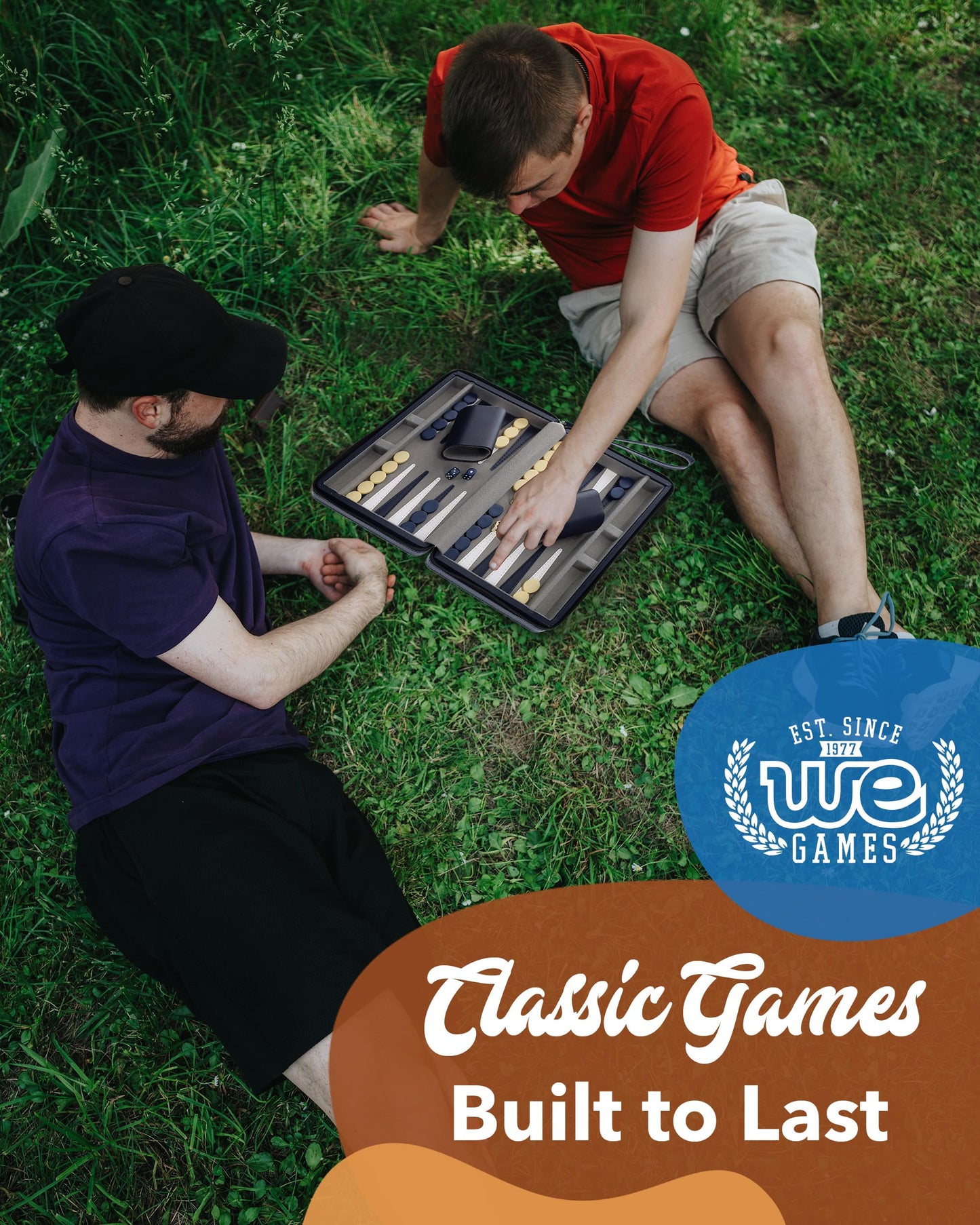 WE Games Backgammon Set | Magnetic Travel Backgammon Board with Navy Leatherette Case