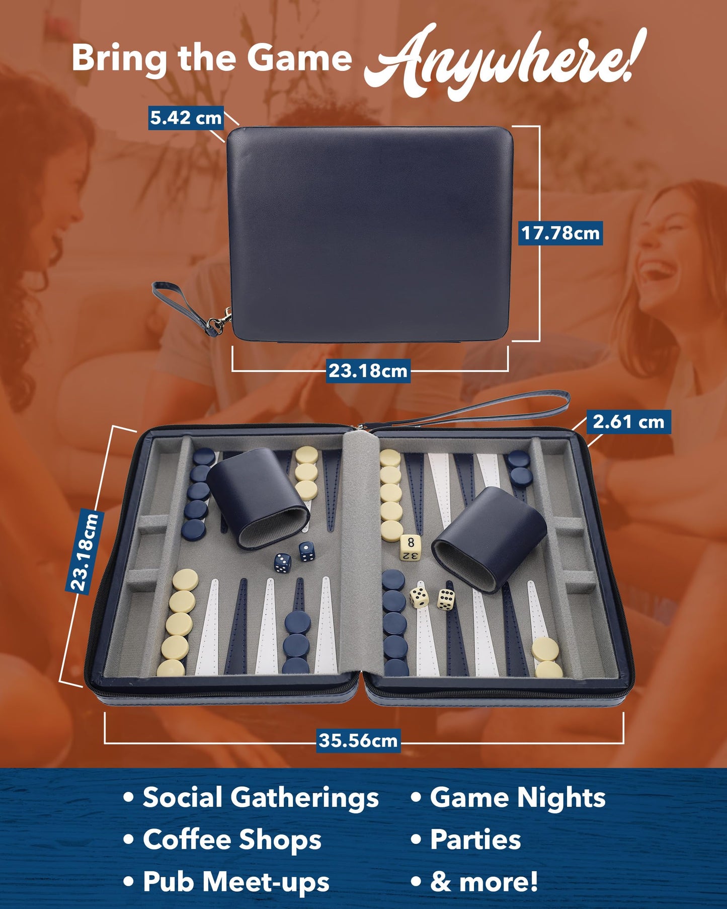 WE Games Backgammon Set | Magnetic Travel Backgammon Board with Navy Leatherette Case
