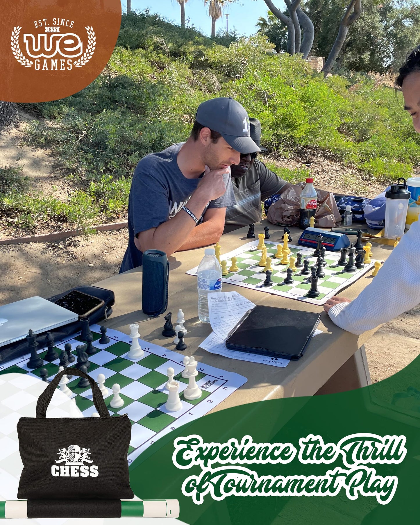 WE Games Best Value Tournament Chess Set – 34 Pieces, Roll-Up Board, Travel Bag