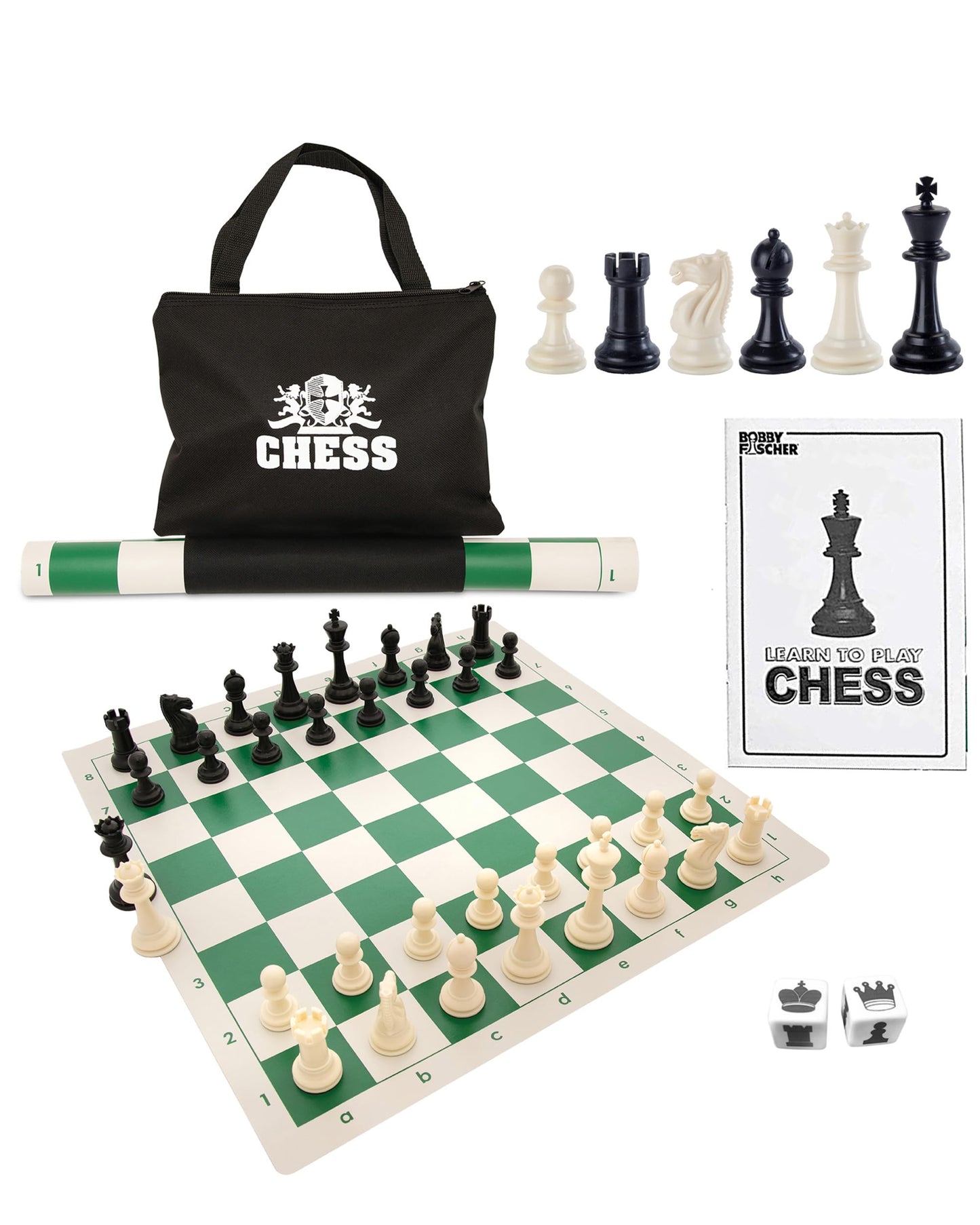 WE Games Best Value Tournament Chess Set – 34 Pieces, Roll-Up Board, Travel Bag