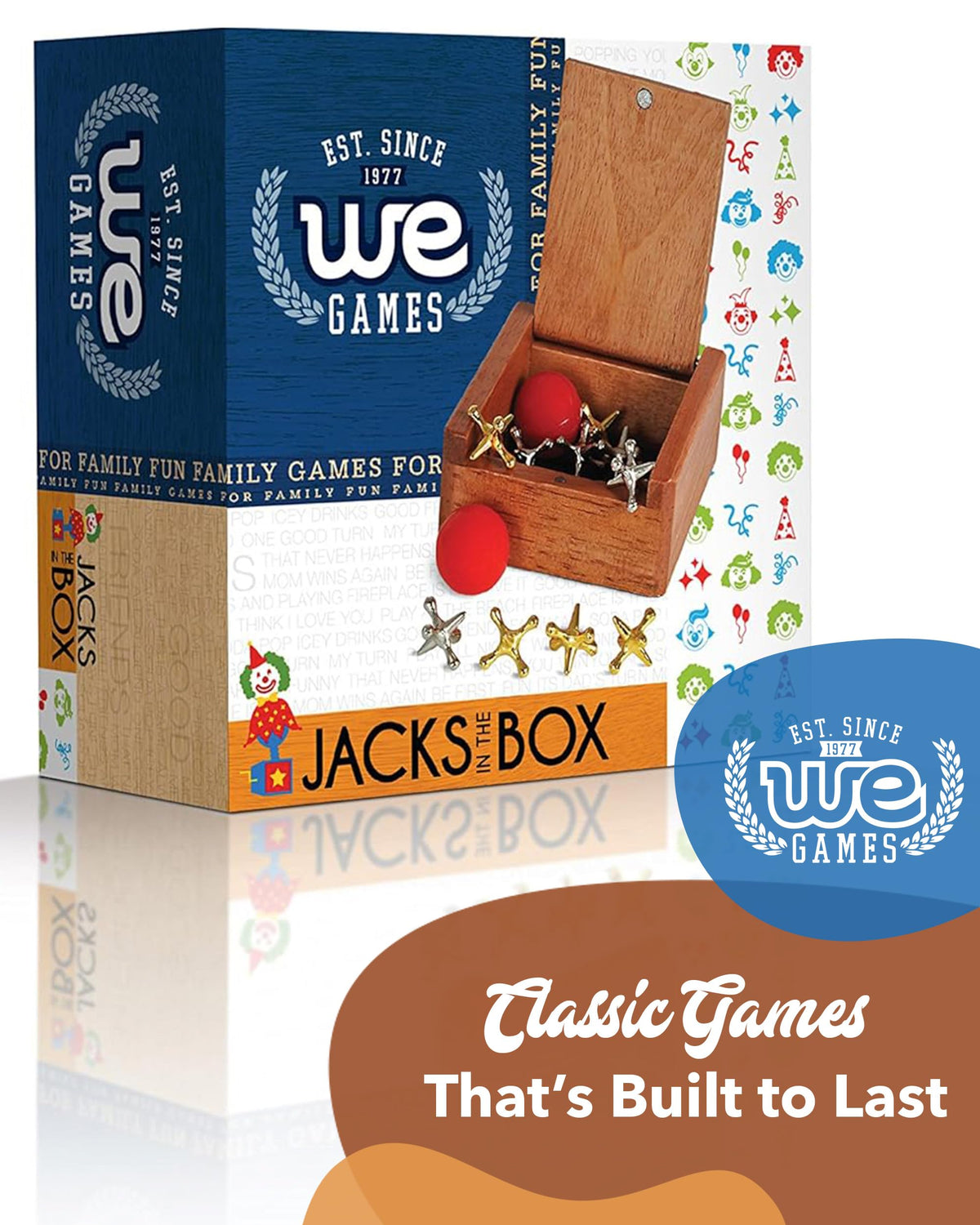 WE Games Metal Jacks Set – Classic Jacks with 2 Red Balls in Keepsake Wooden Box