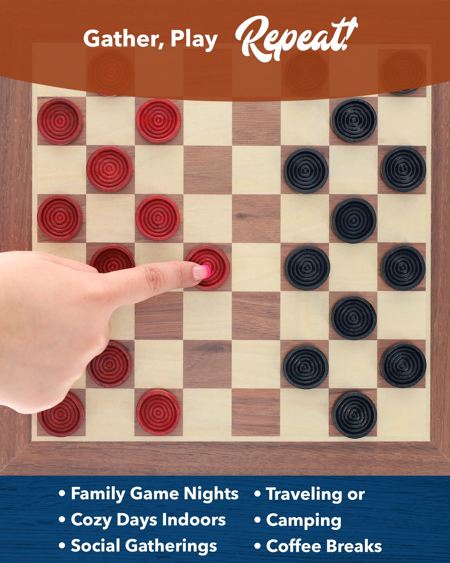WE Games Wooden Checkers Pieces (24) – Red & Black, 1.5-inch Diameter with Drawstring Bag