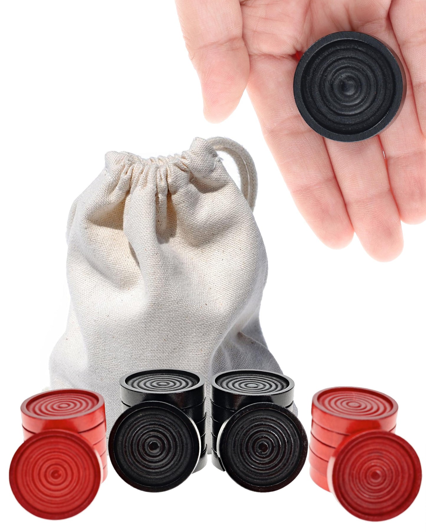WE Games Wooden Checkers Pieces (24) – Red & Black, 1.5-inch Diameter with Drawstring Bag