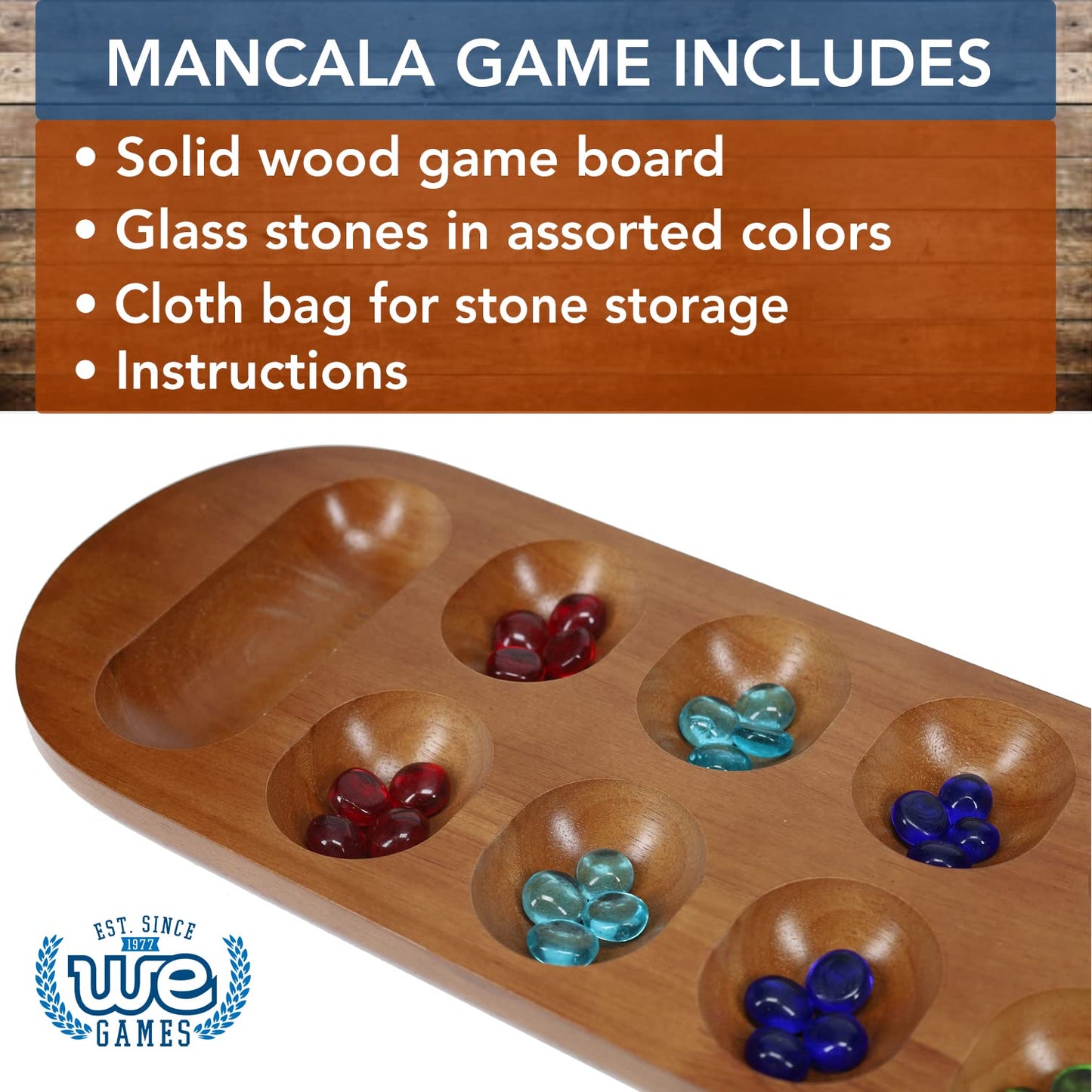 WE Games Coffee Table African Stone Game – Solid Wood with Walnut Stain