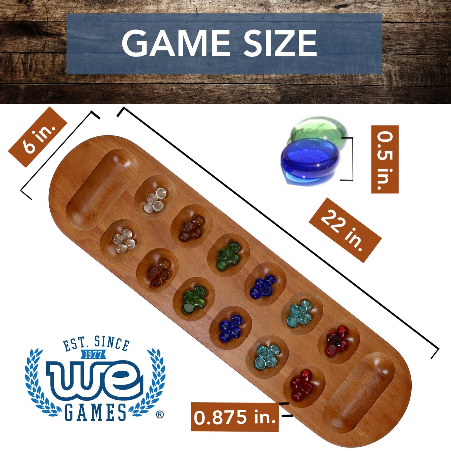 WE Games Coffee Table African Stone Game – Solid Wood with Walnut Stain