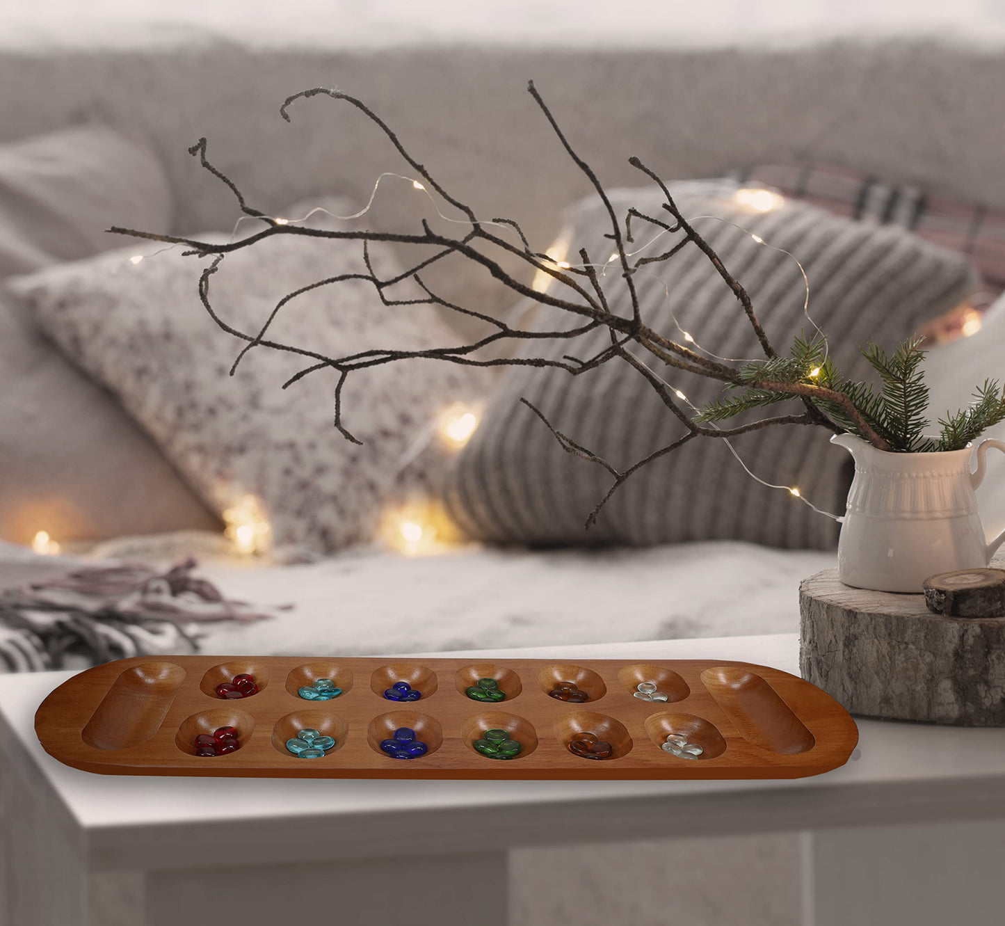 WE Games Coffee Table African Stone Game – Solid Wood with Walnut Stain