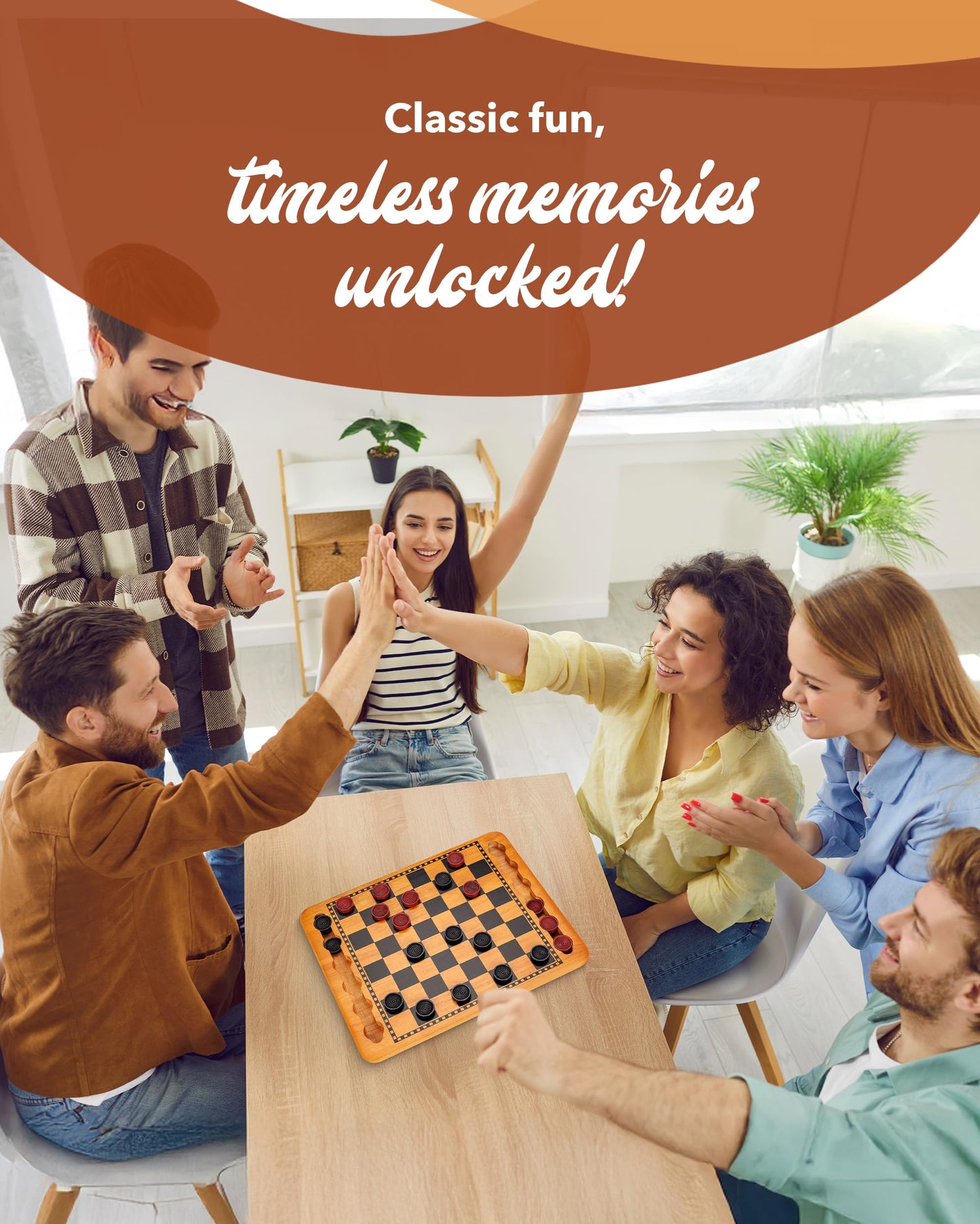 WE Games Solid Wood Checkers Board – 14.5-Inch Vintage Set with 24 Red and Black Pieces