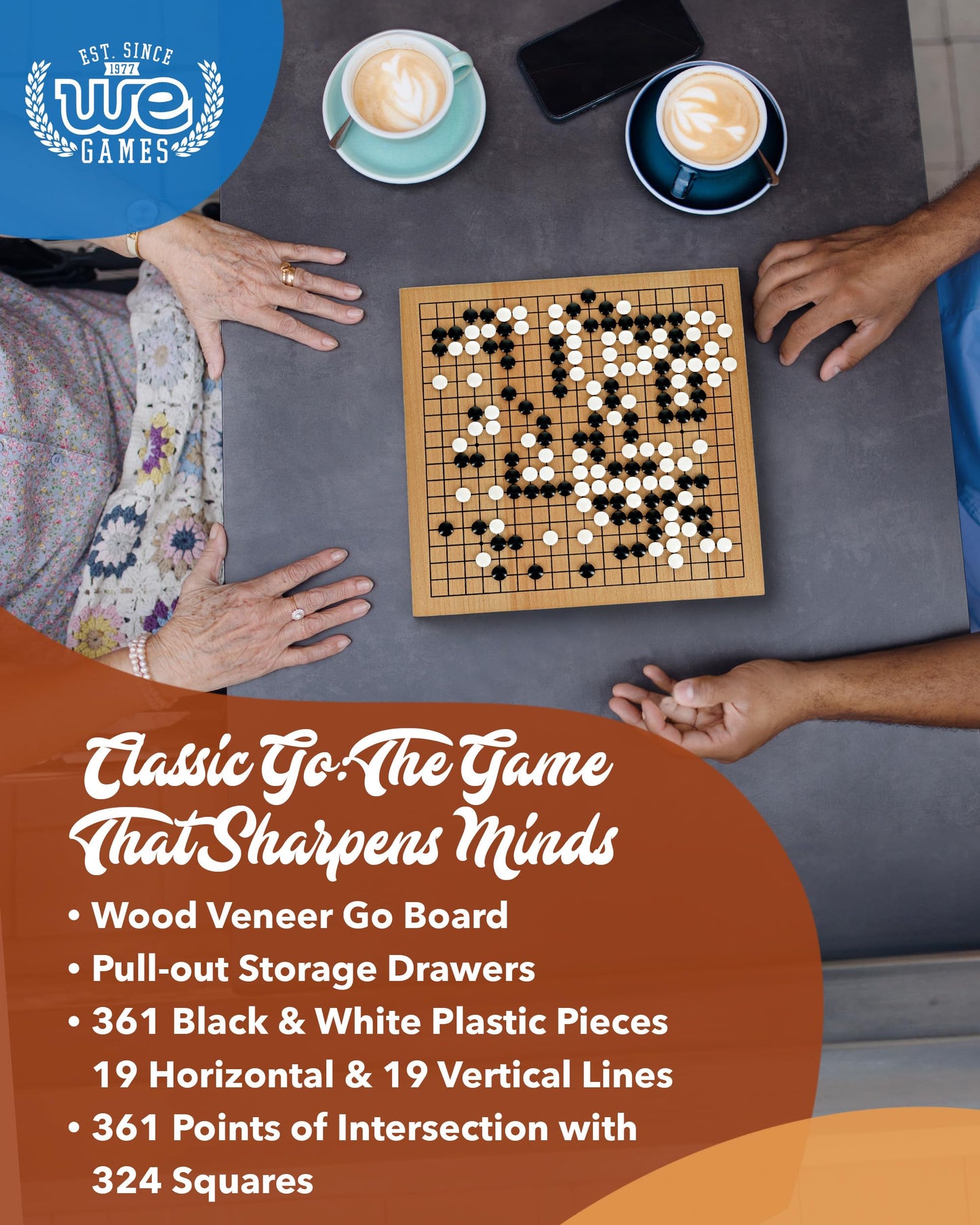 WE Games Go Game Set 12 Inch – Traditional Goban with Pull-Out Storage Drawers