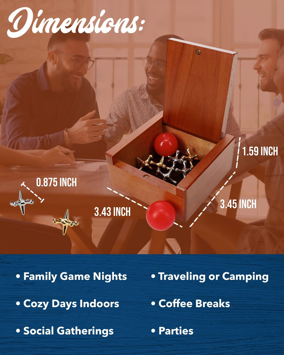 WE Games Metal Jacks Set – Classic Jacks with 2 Red Balls in Keepsake Wooden Box