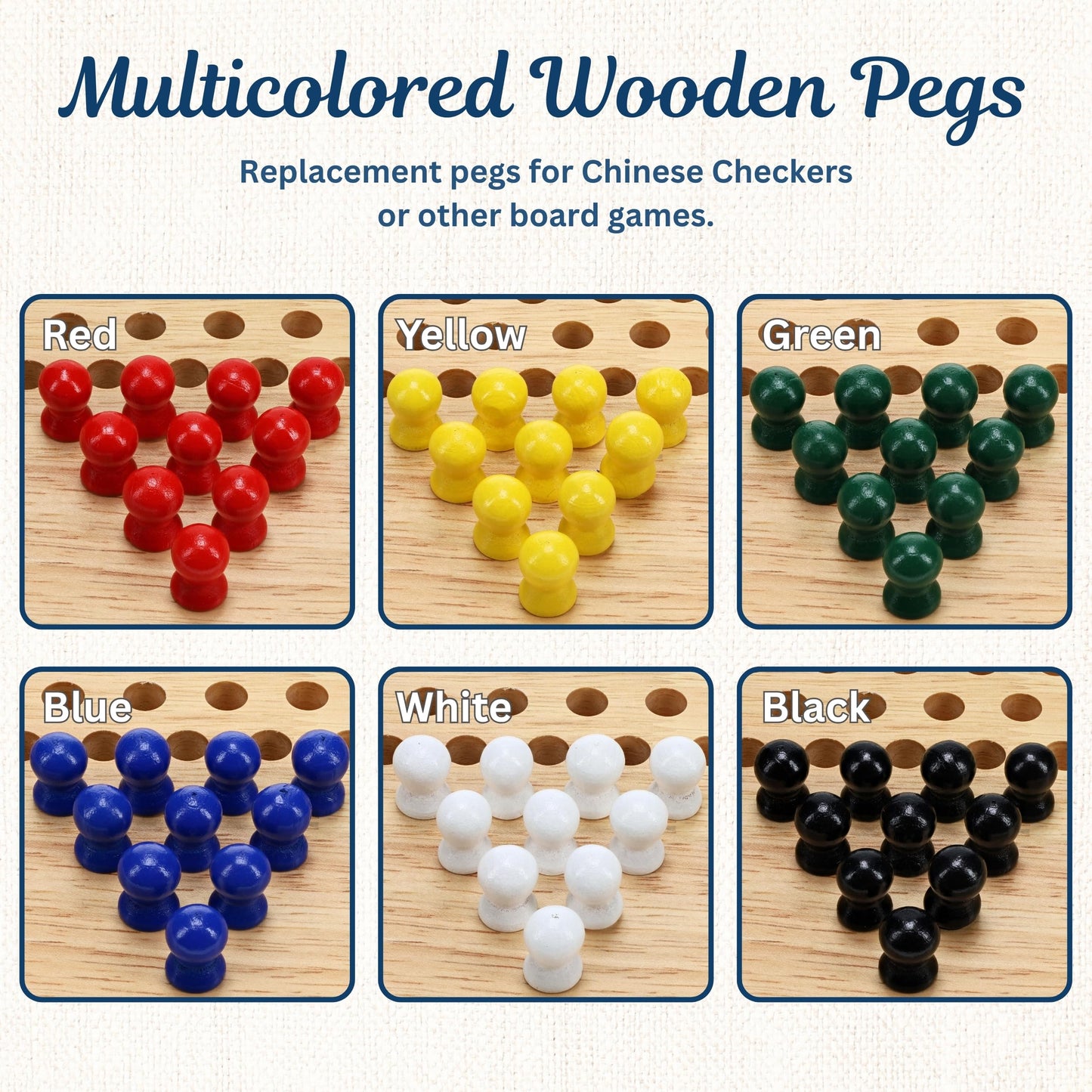 WE Games Replacement Wooden Pegs for Chinese Checkers – 60 Colorful Pegs