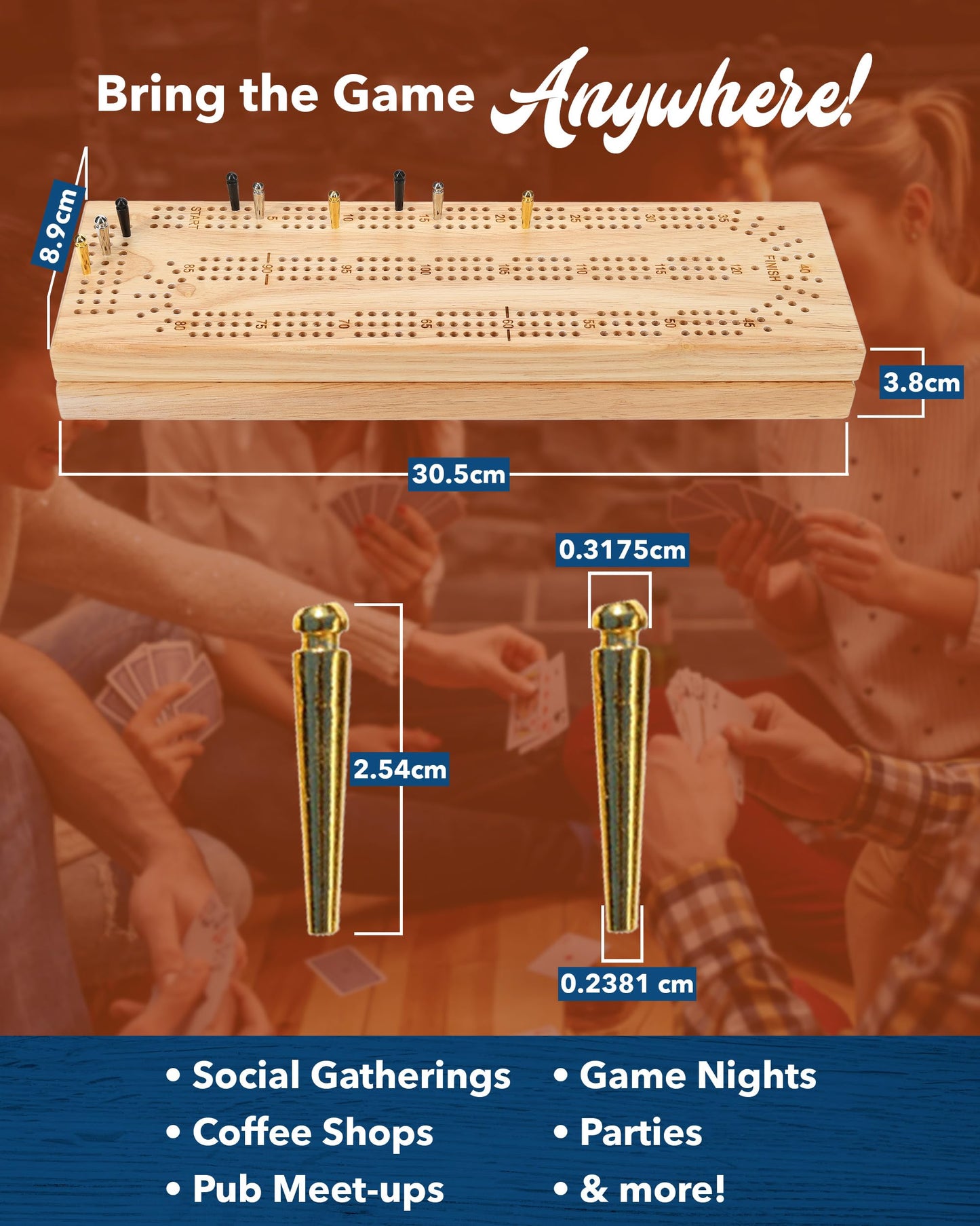 WE Games Wooden Cribbage Board Set — 3-Track Travel Cribbage with Card Storage