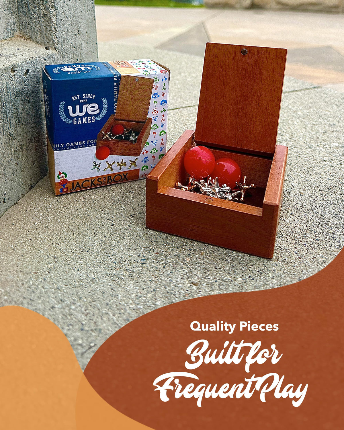 WE Games Metal Jacks Set – Classic Jacks with 2 Red Balls in Keepsake Wooden Box