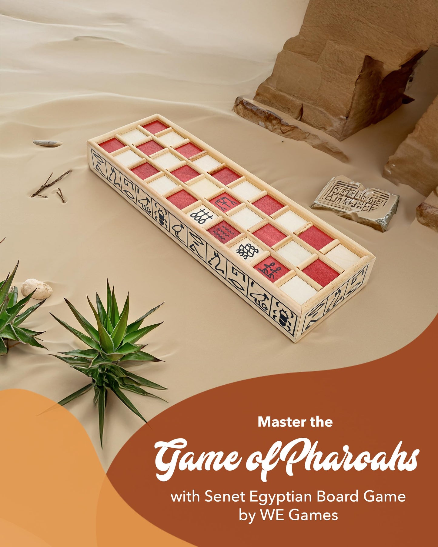 WE Games Senet Egyptian Board Game – Handcrafted Solid Wood Set for History, Strategy & Family Play