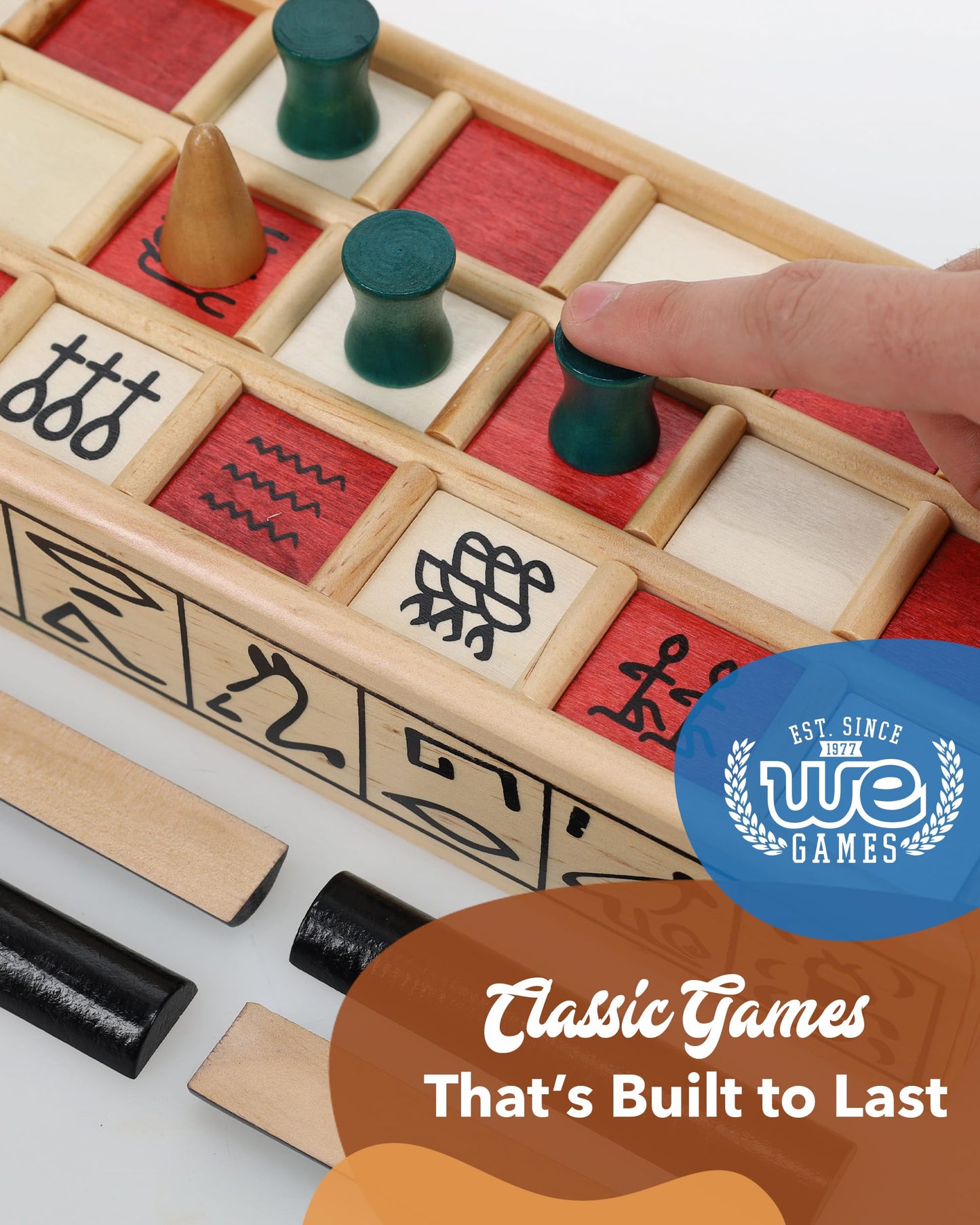 WE Games Senet Egyptian Board Game – Handcrafted Solid Wood Set for History, Strategy & Family Play