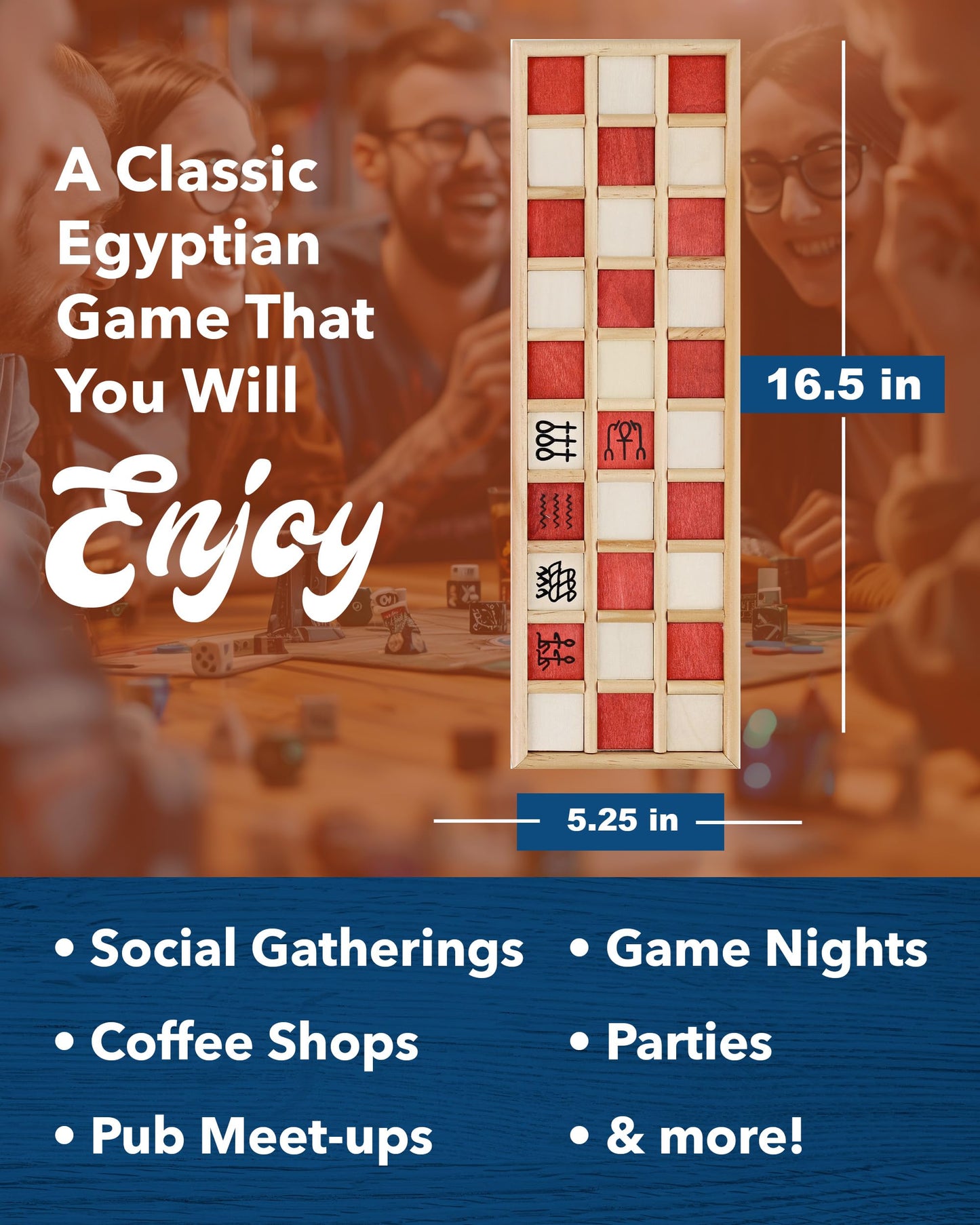 WE Games Senet Egyptian Board Game – Handcrafted Solid Wood Set for History, Strategy & Family Play