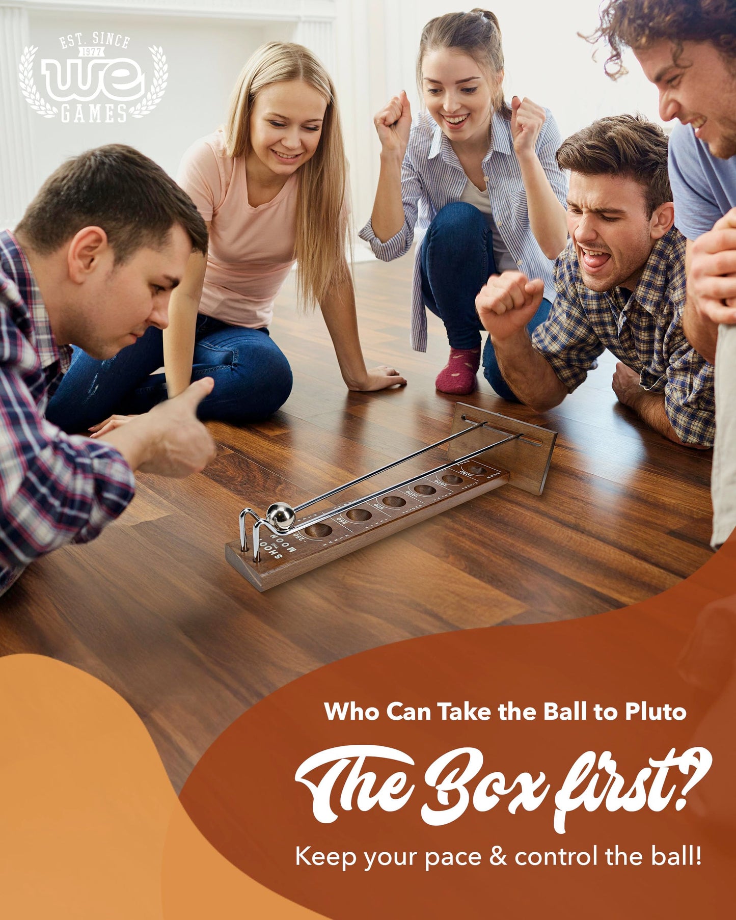 WE Games Shoot The Moon Game – Large 17.5-Inch Walnut Wood Tabletop Board for Adults