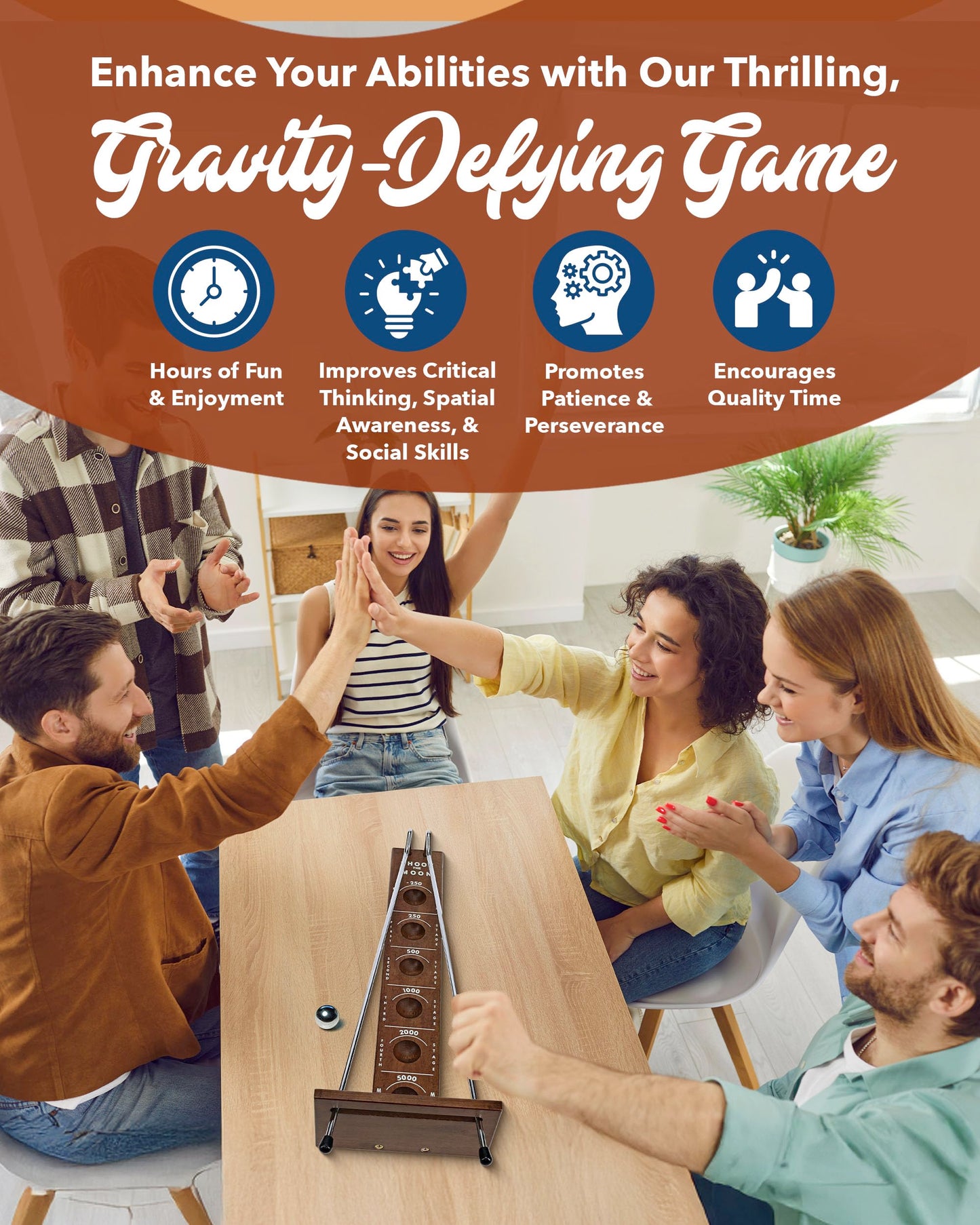 WE Games Shoot The Moon Game – Large 17.5-Inch Walnut Wood Tabletop Board for Adults