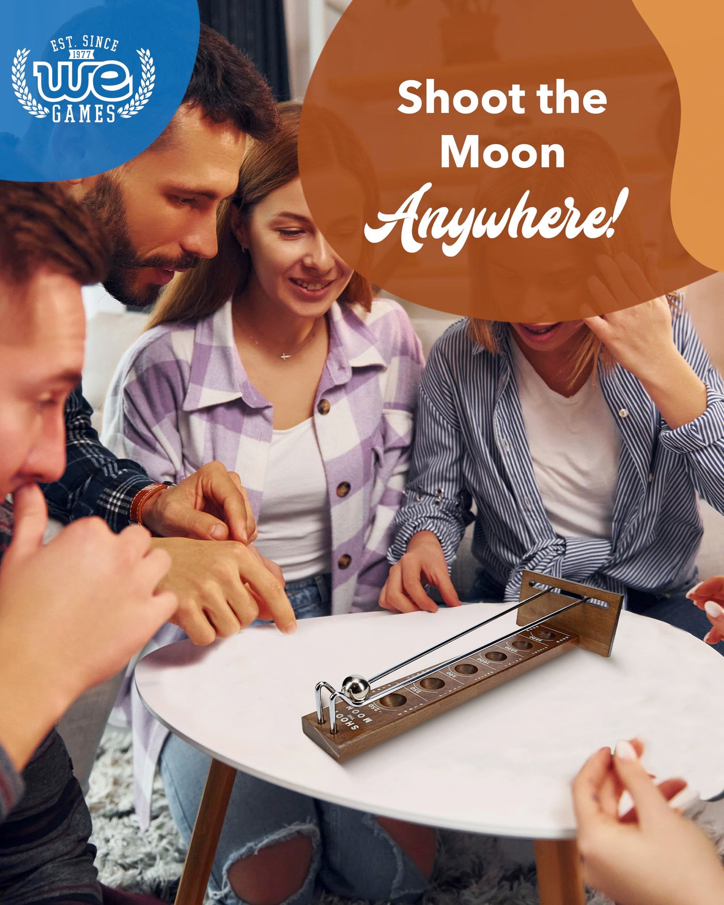 WE Games Shoot The Moon Game – Large 17.5-Inch Walnut Wood Tabletop Board for Adults