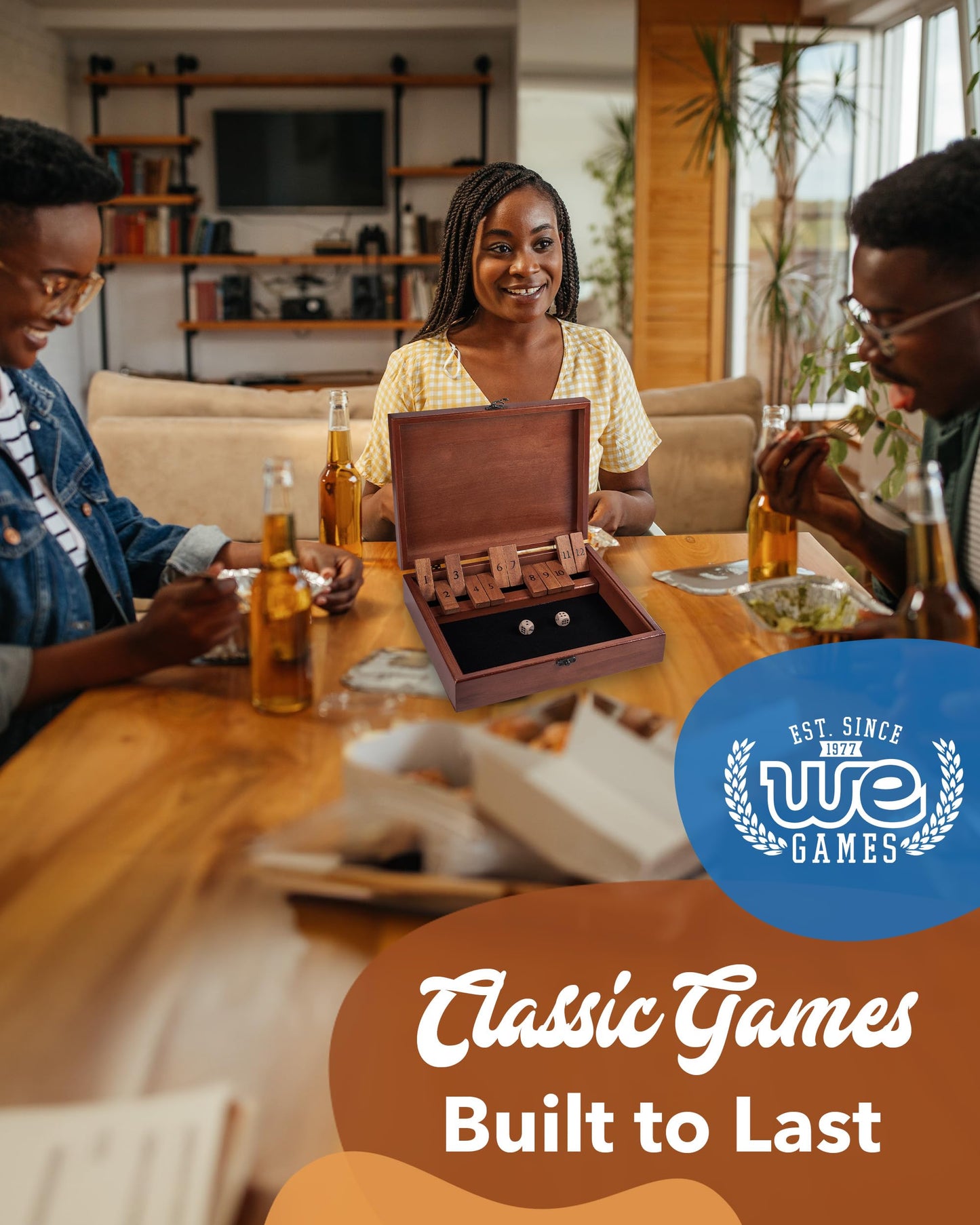 WE Games Shut-The-Box Board Game in Wooden Box with Dice | Classic Family Tabletop