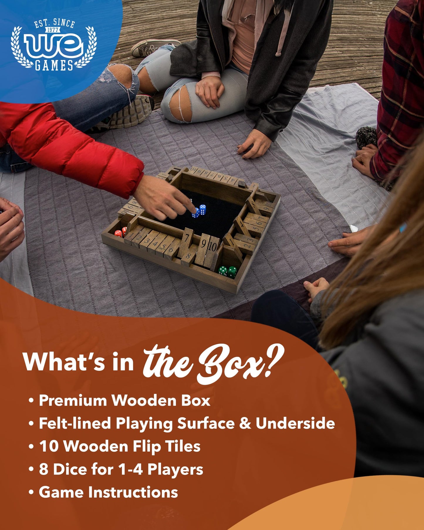 WE Games 14-Inch Shut-The-Box – Walnut Stain Wooden Board Game