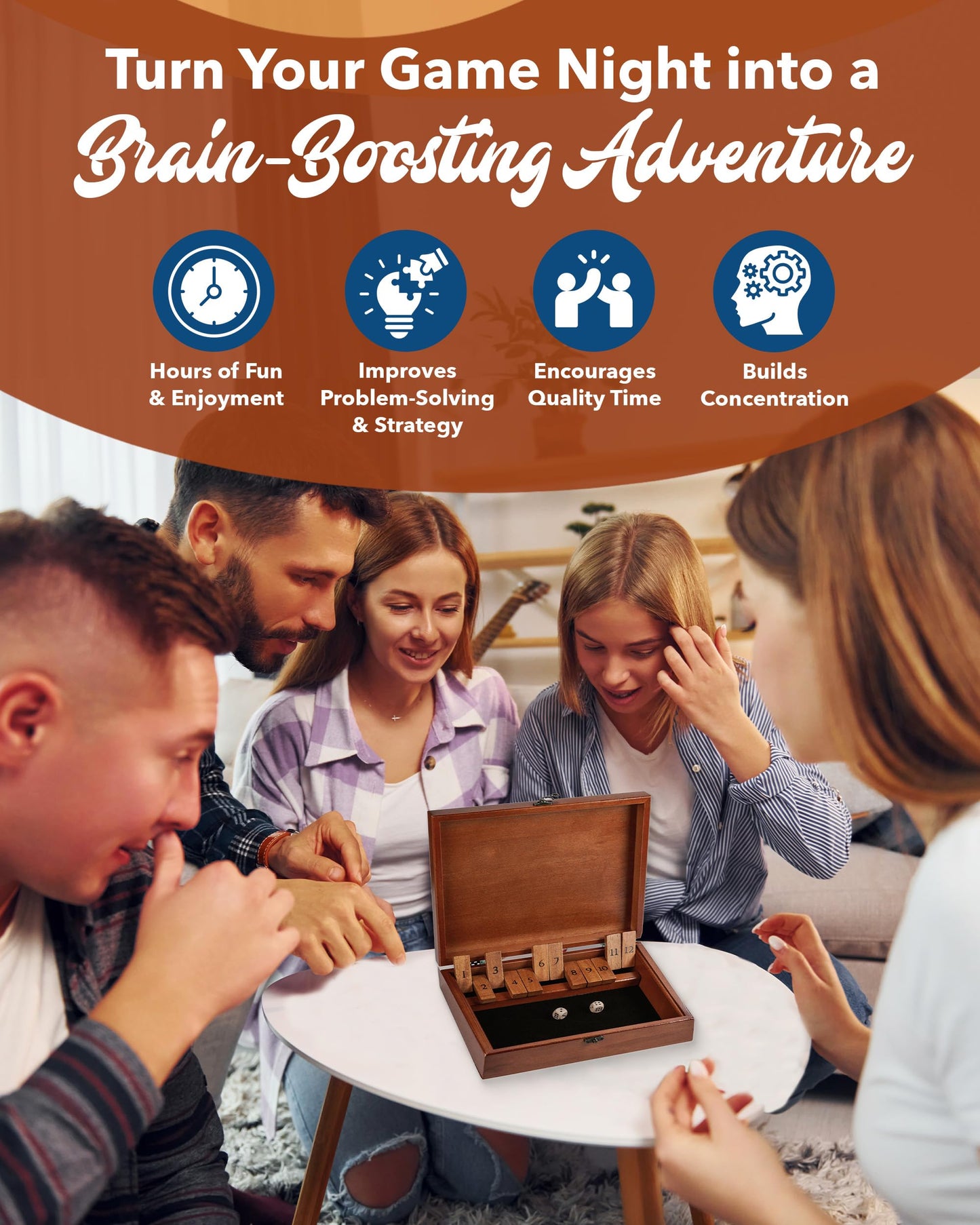 WE Games Shut-The-Box Board Game in Wooden Box with Dice | Classic Family Tabletop