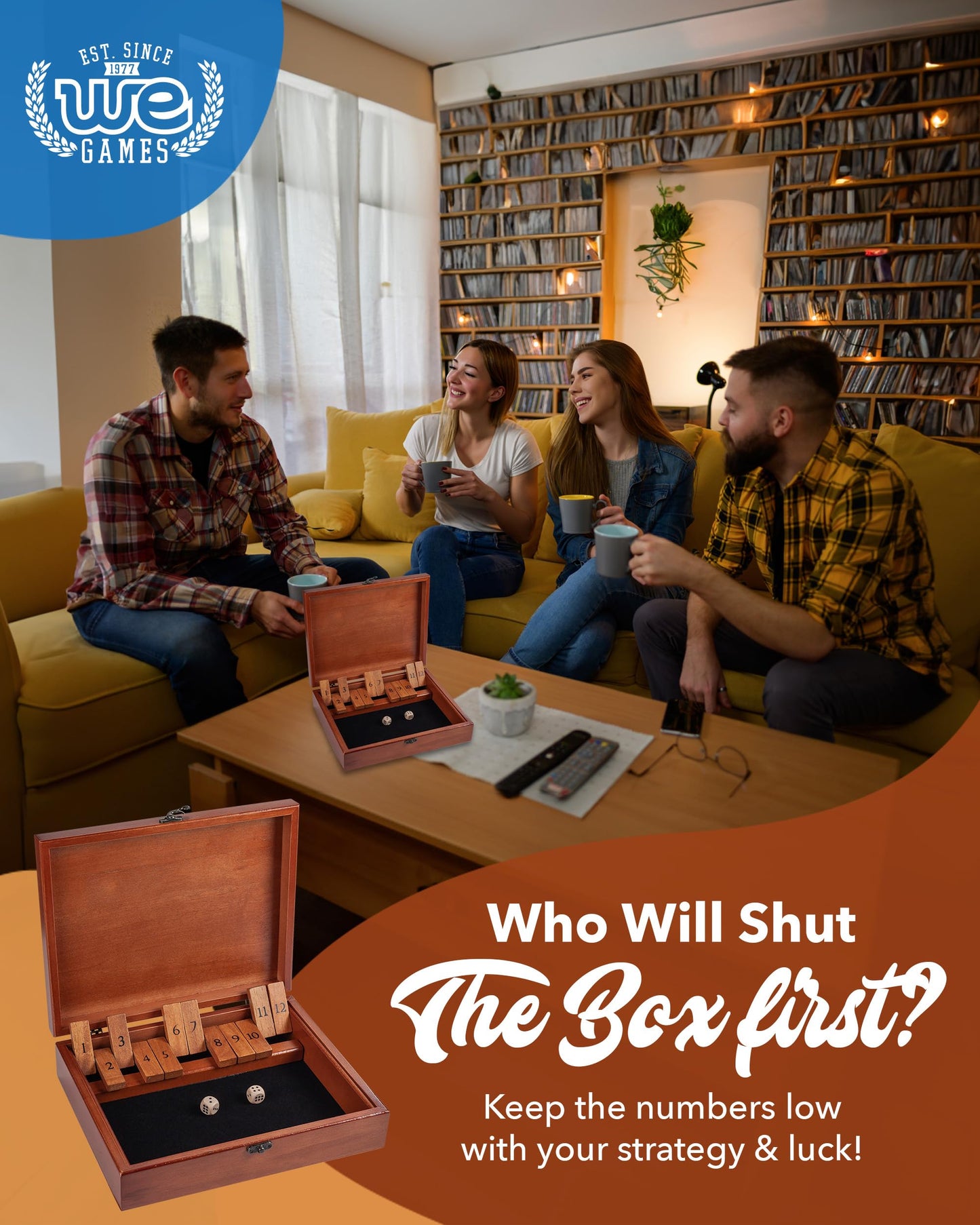 WE Games Shut-The-Box Board Game in Wooden Box with Dice | Classic Family Tabletop
