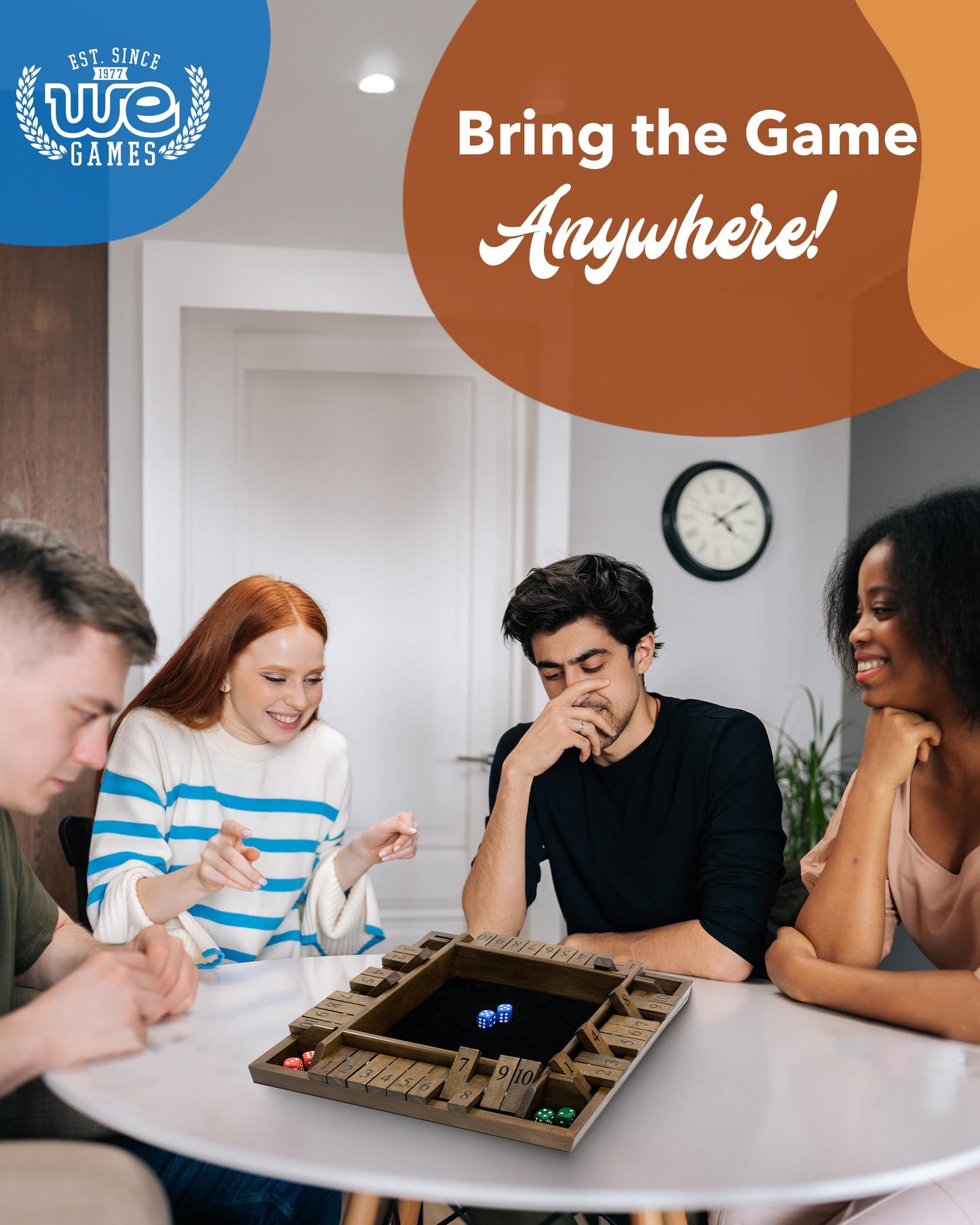 WE Games 14-Inch Shut-The-Box – Walnut Stain Wooden Board Game