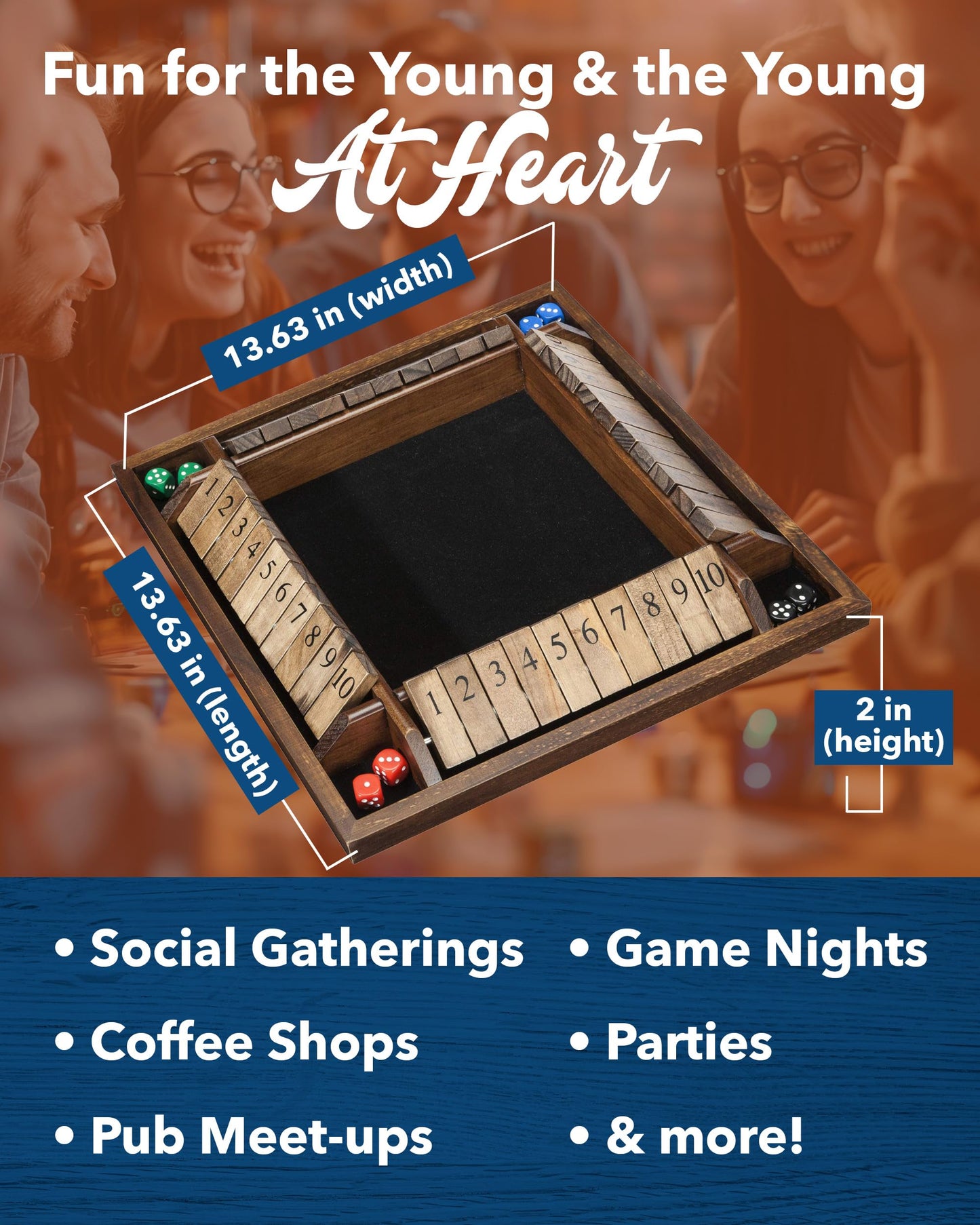 WE Games 14-Inch Shut-The-Box – Walnut Stain Wooden Board Game