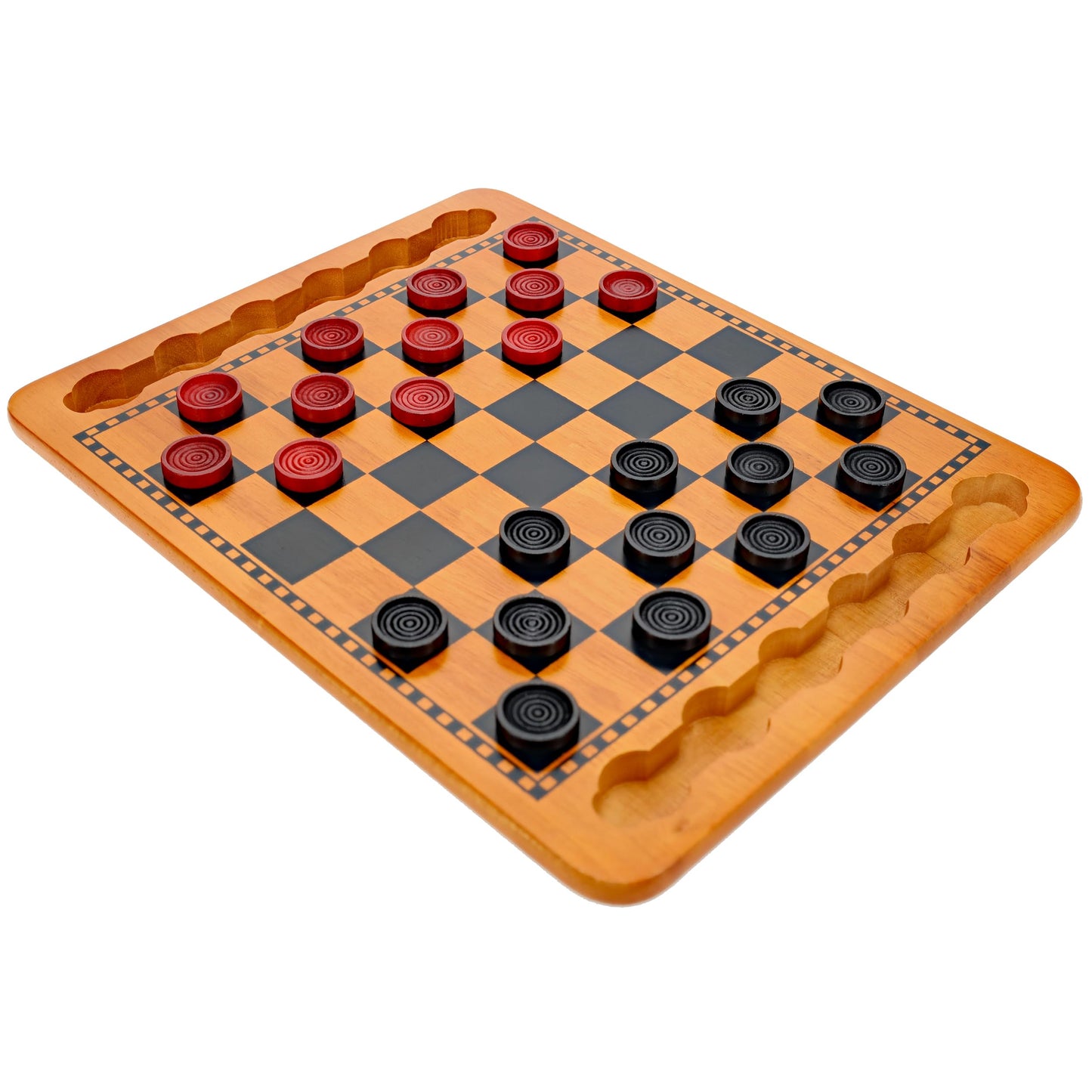 WE Games Solid Wood Checkers Board – 14.5-Inch Vintage Set with 24 Red and Black Pieces