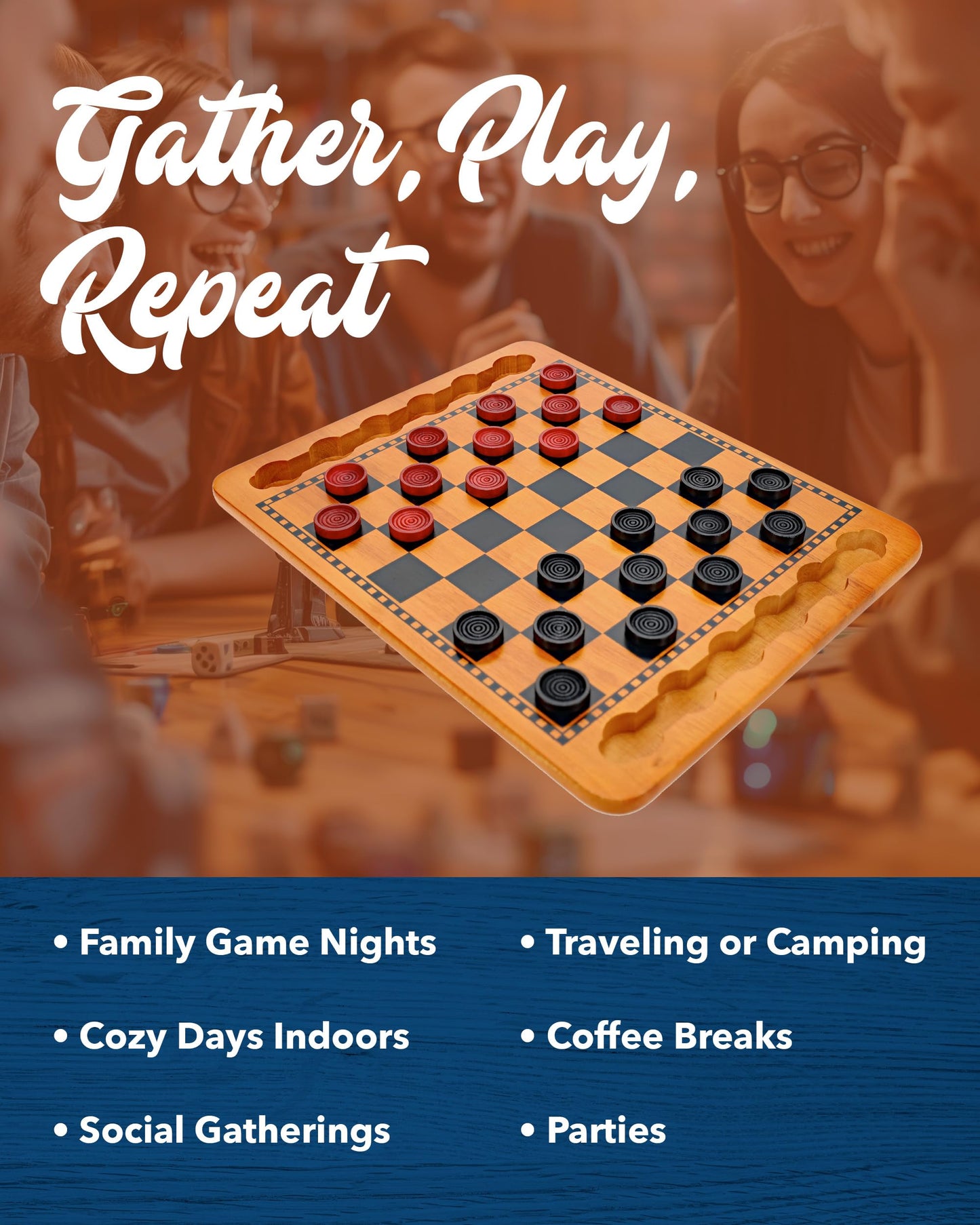 WE Games Solid Wood Checkers Board – 14.5-Inch Vintage Set with 24 Red and Black Pieces