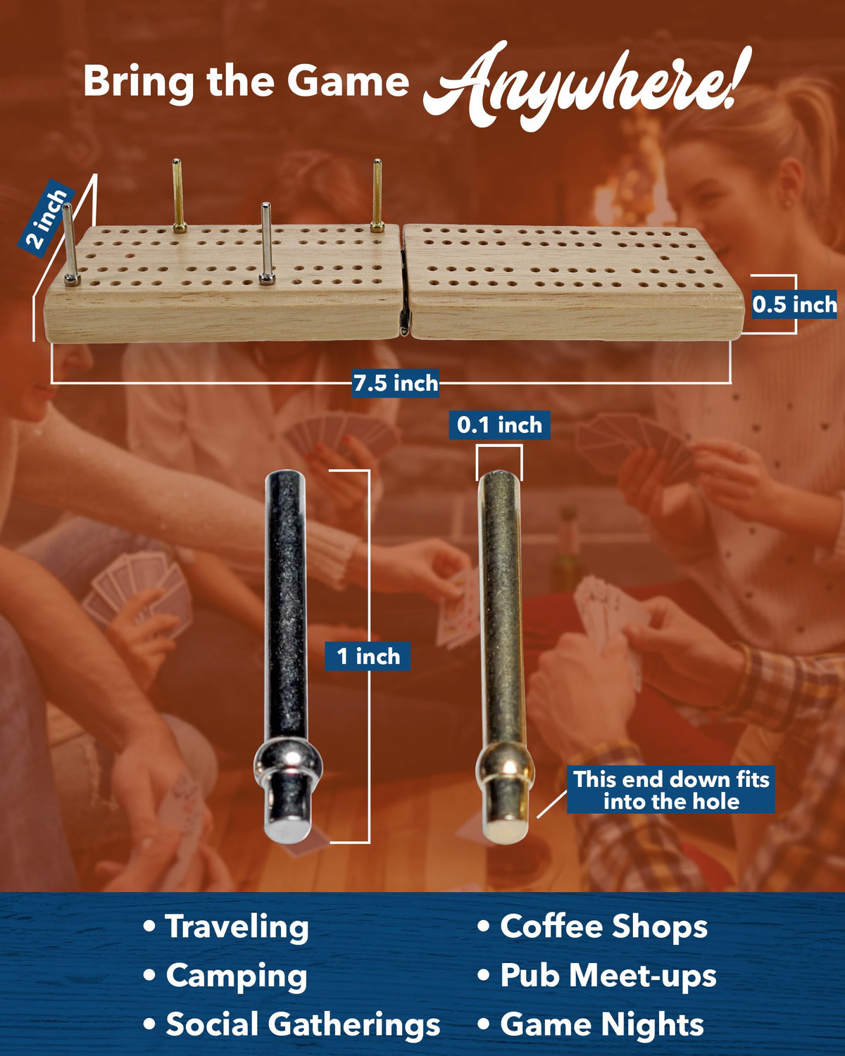 WE Games Travel Cribbage Board Set – Foldable 2-Track Mini Wooden Board with Cards, Dice & Bag