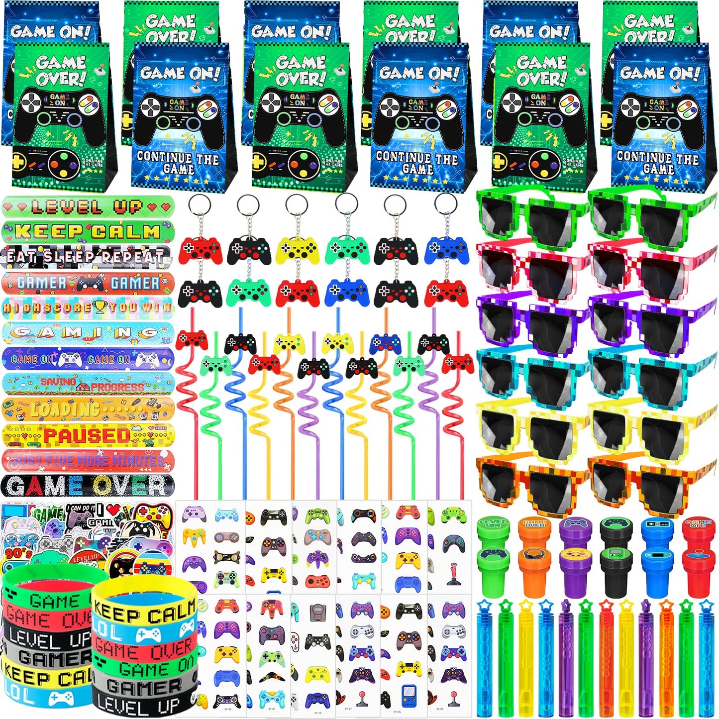 We1stdsee 158Pcs Video Game Party Favors Kit for 12 Guests | Gamer Goodie Bags & Decorations