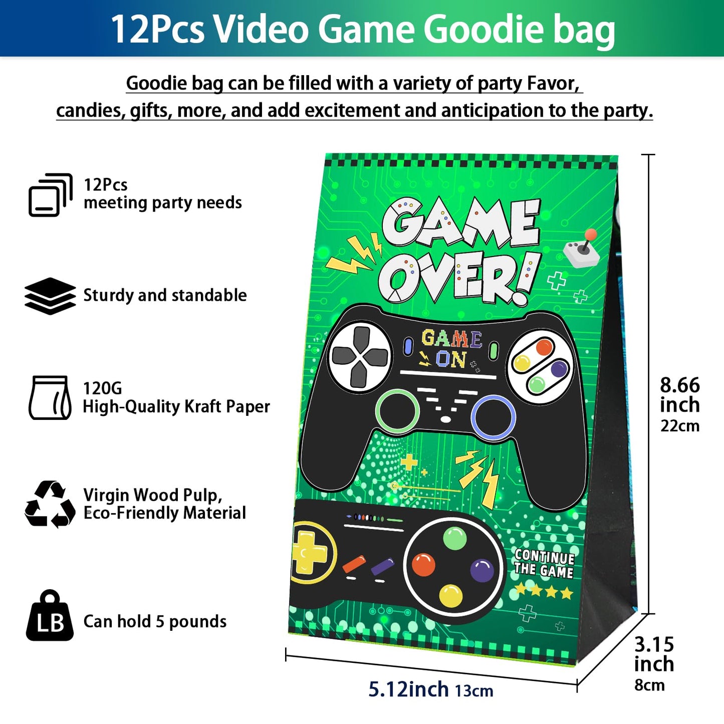 We1stdsee 158Pcs Video Game Party Favors Kit for 12 Guests | Gamer Goodie Bags & Decorations