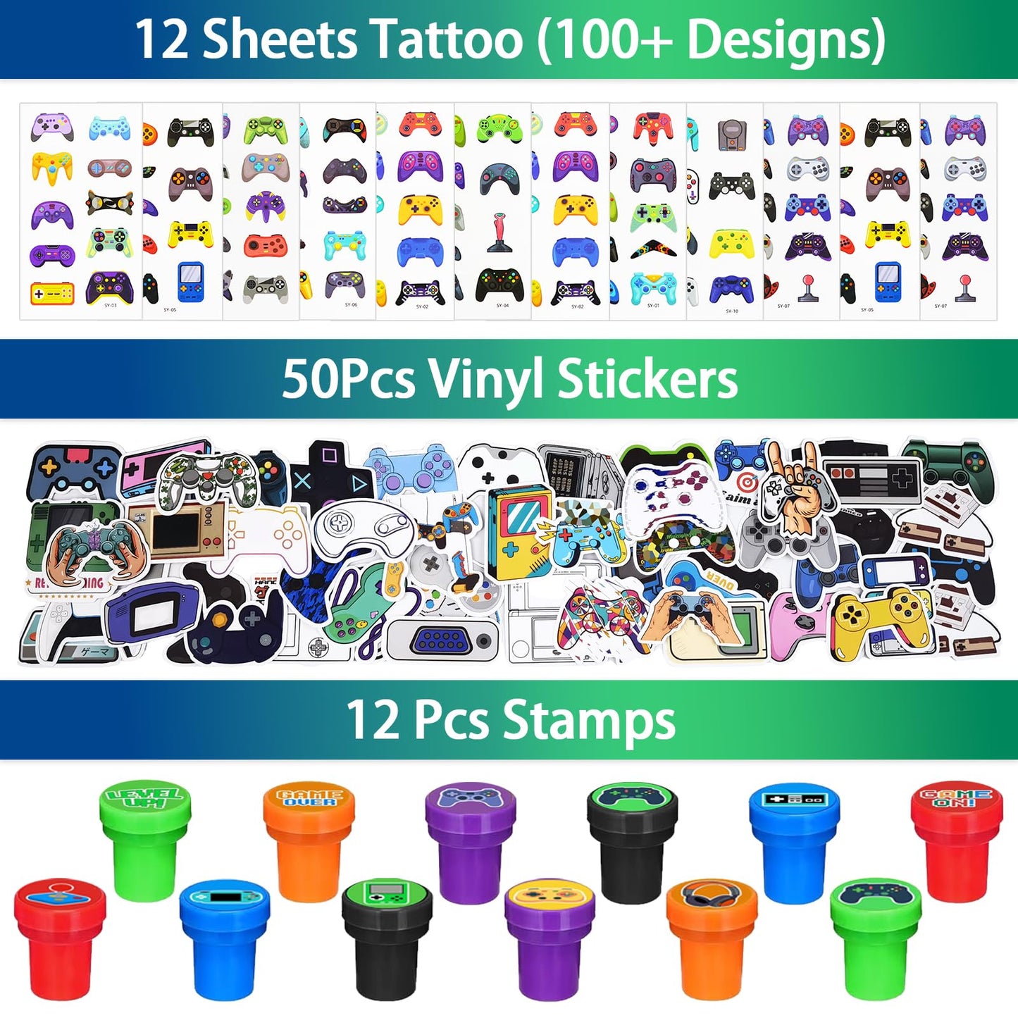 We1stdsee 158Pcs Video Game Party Favors Kit for 12 Guests | Gamer Goodie Bags & Decorations