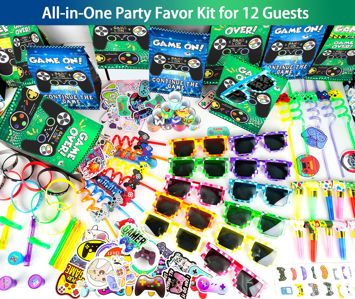 We1stdsee 158Pcs Video Game Party Favors Kit for 12 Guests | Gamer Goodie Bags & Decorations