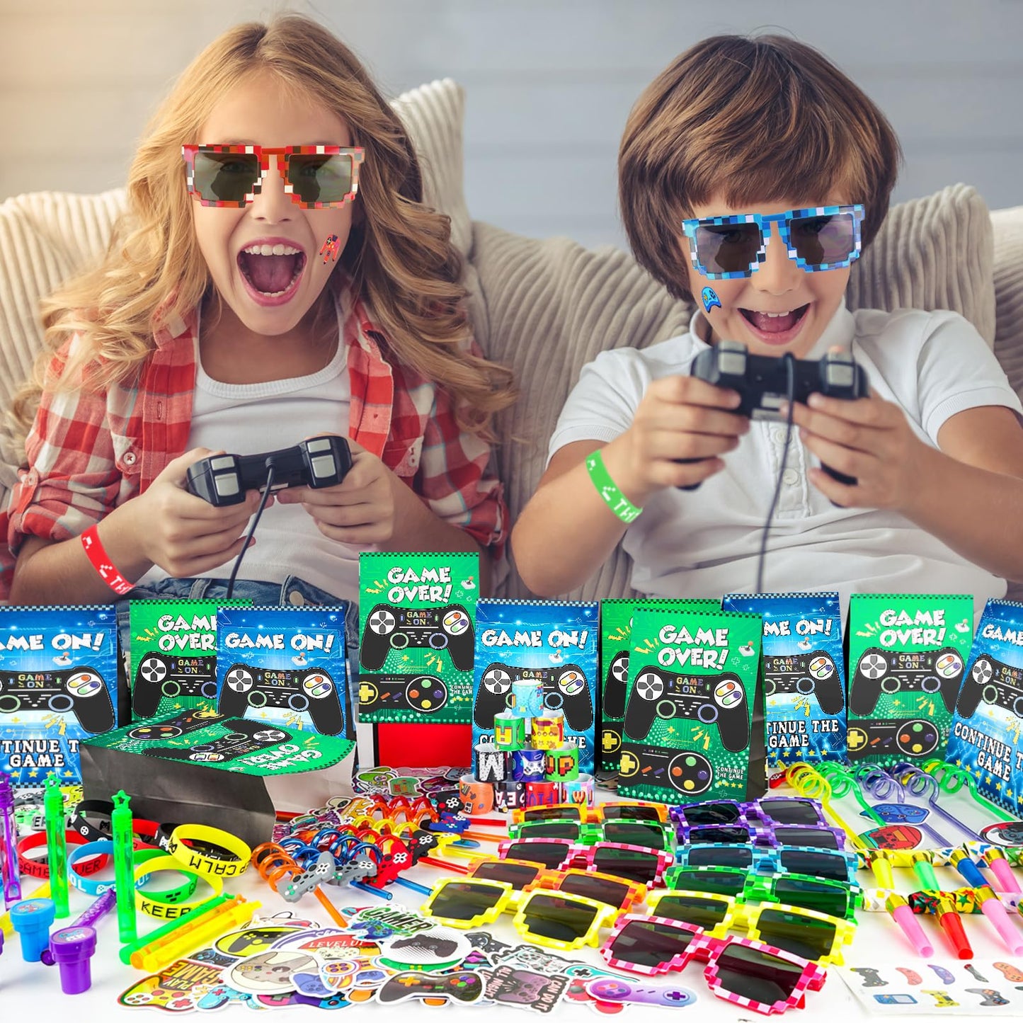 We1stdsee 158Pcs Video Game Party Favors Kit for 12 Guests | Gamer Goodie Bags & Decorations