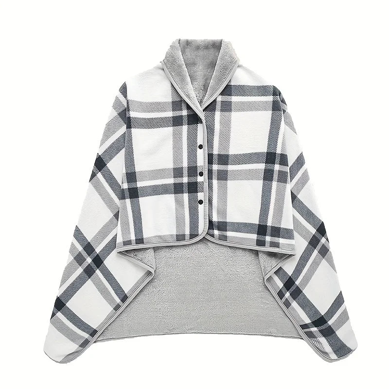 Wearable Flannel Blanket Shawl – Soft Fleece Wrap for Home & Office