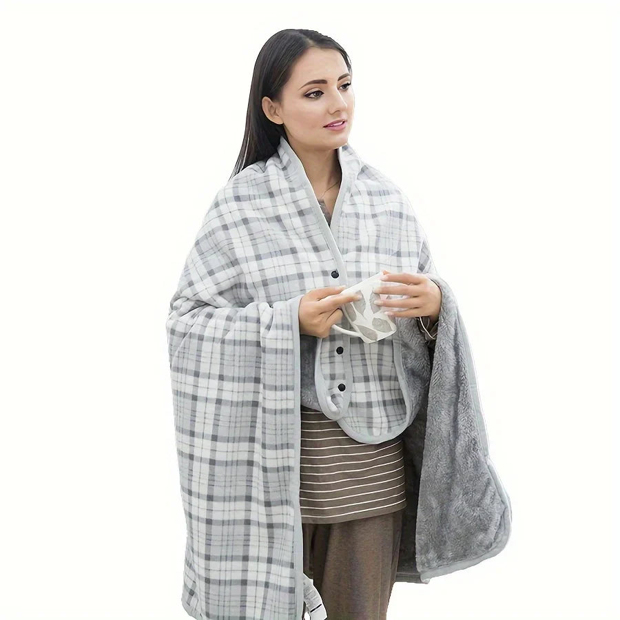 Wearable Flannel Blanket Shawl – Soft Fleece Wrap for Home & Office
