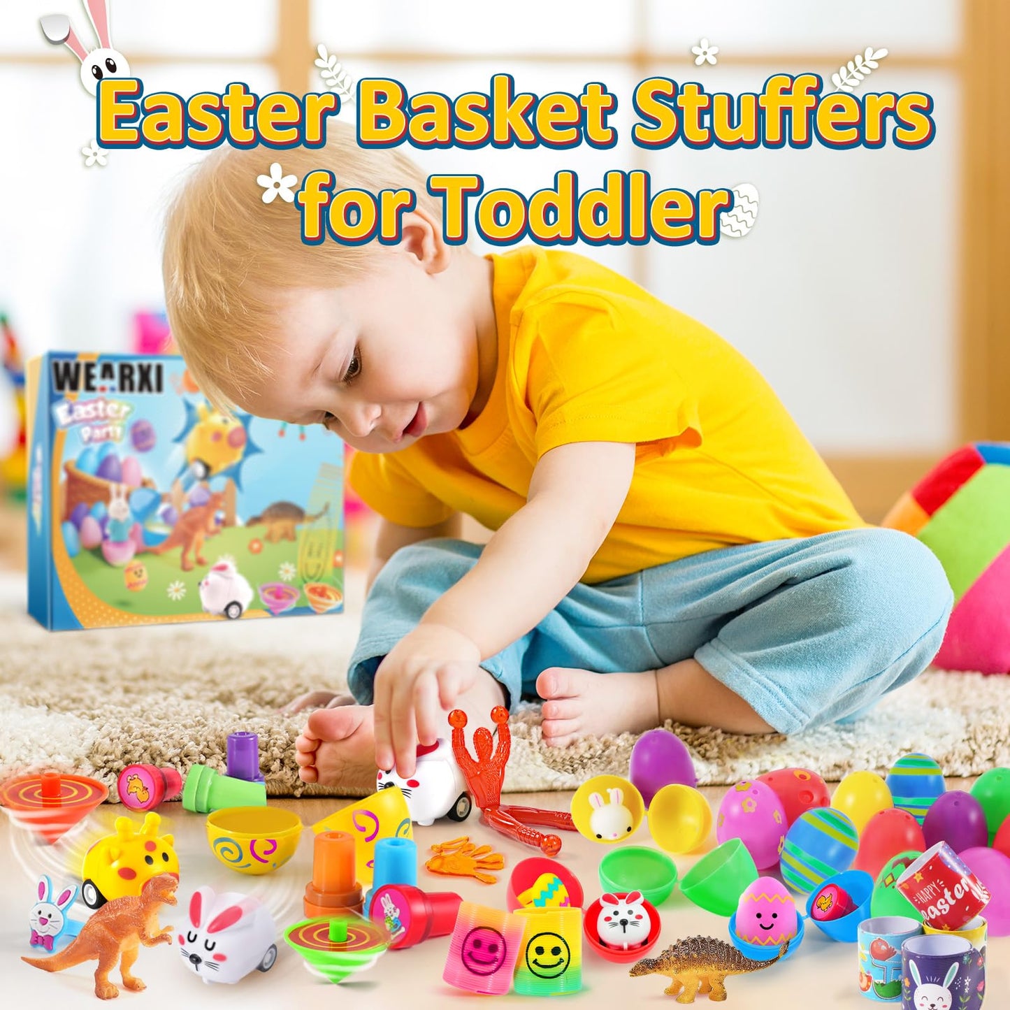 WEARXI 100 PCS Prefilled Easter Eggs with Toys — 45 Eggs + 55 Fillers for Kids