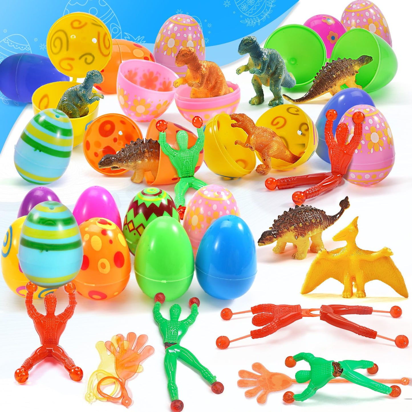 WEARXI 100 PCS Prefilled Easter Eggs with Toys — 45 Eggs + 55 Fillers for Kids