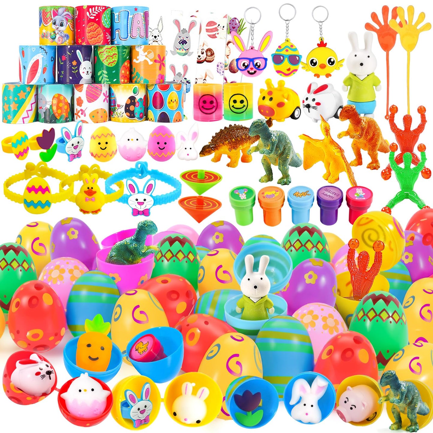 WEARXI 100 PCS Prefilled Easter Eggs with Toys — 45 Eggs + 55 Fillers for Kids