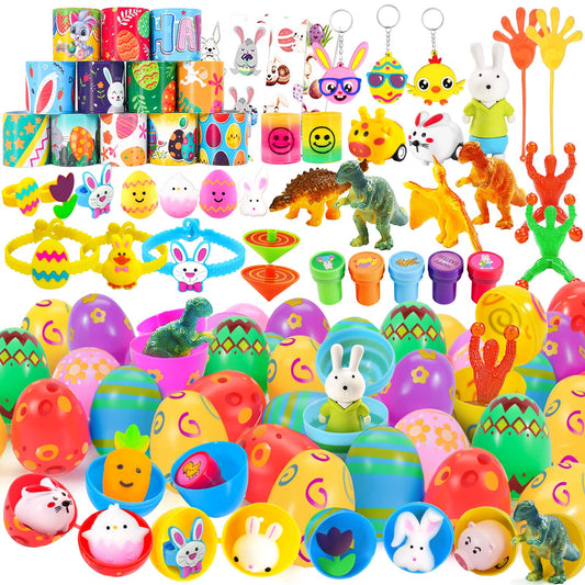 WEARXI 100 PCS Prefilled Easter Eggs with Toys — 45 Eggs + 55 Fillers for Kids