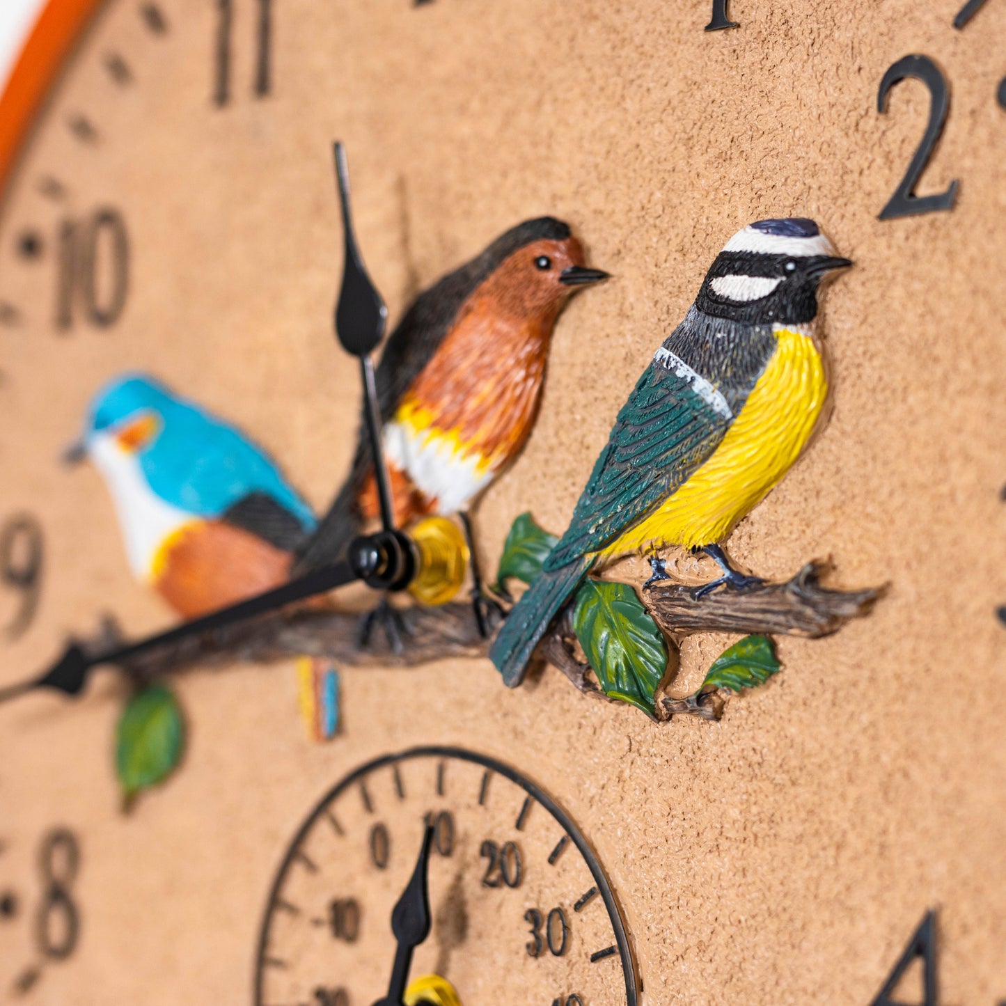 30cm Vintage Bird Wall Clock and Thermometer Weatherproof