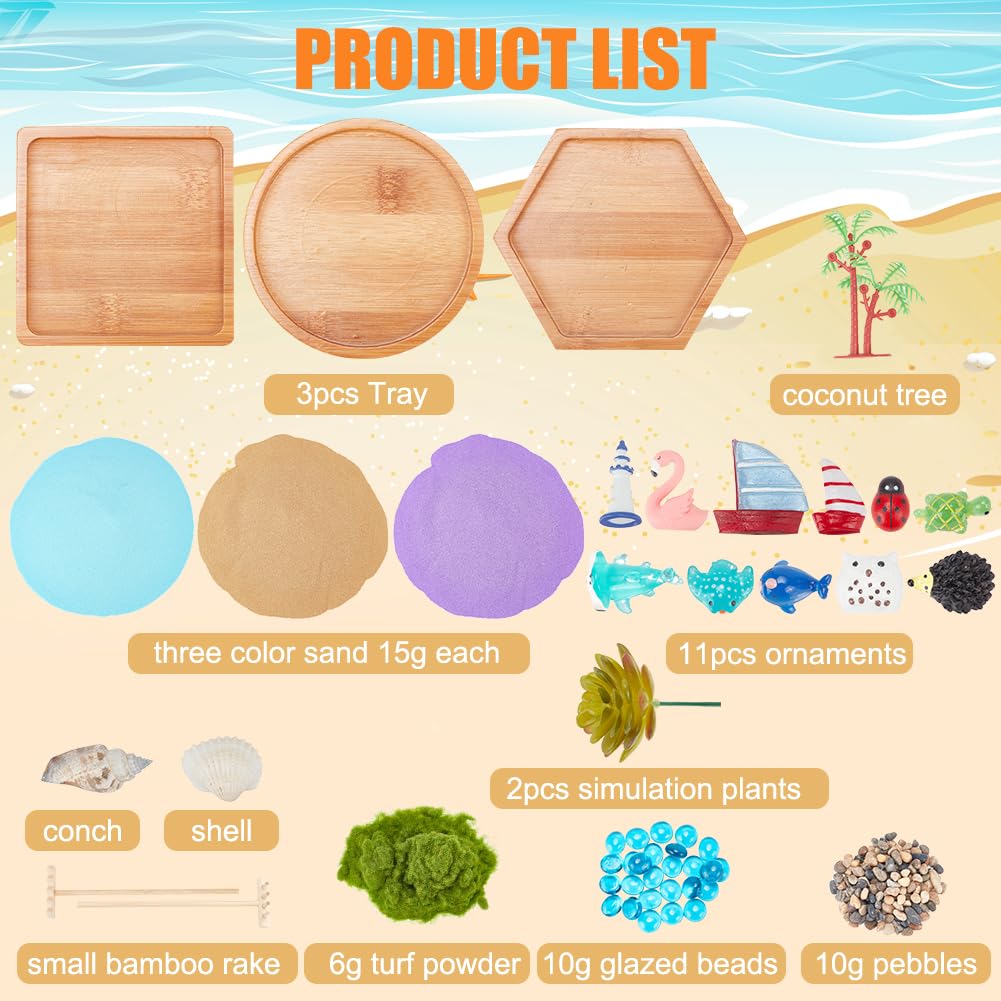 WEBEEDY Japanese Miniature Zen Garden Kit – Ocean Beach Sandbox for Desk & Home (4–4.4 in)