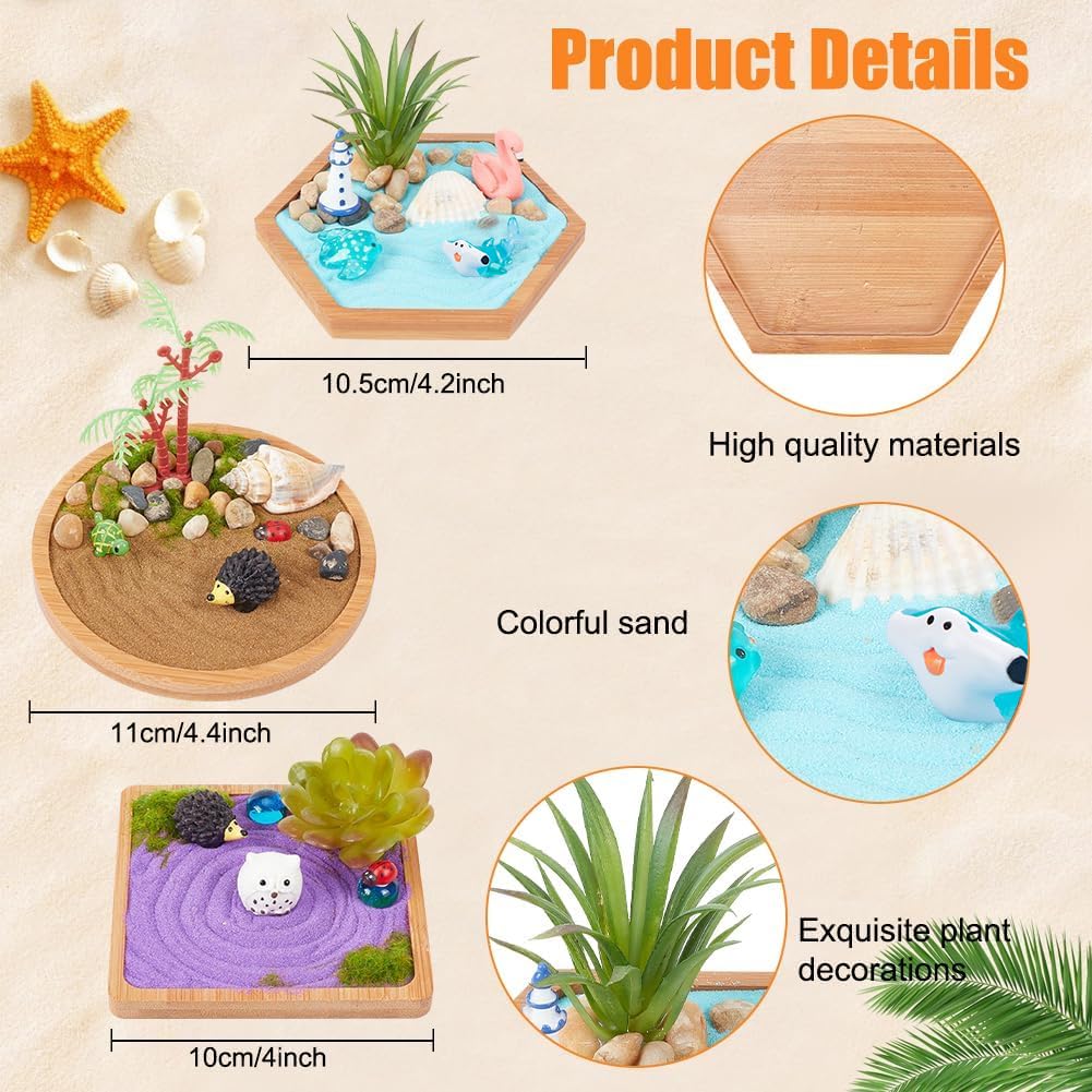 WEBEEDY Japanese Miniature Zen Garden Kit – Ocean Beach Sandbox for Desk & Home (4–4.4 in)
