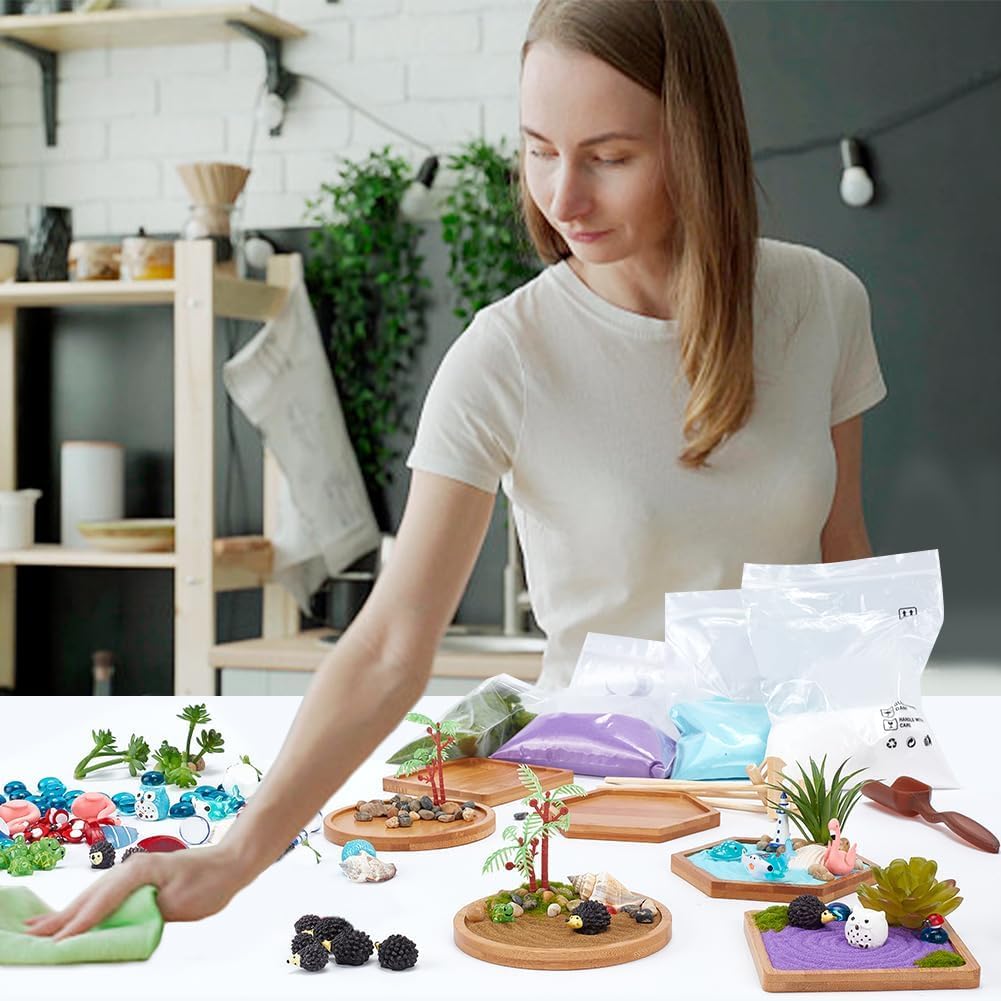 WEBEEDY Japanese Miniature Zen Garden Kit – Ocean Beach Sandbox for Desk & Home (4–4.4 in)