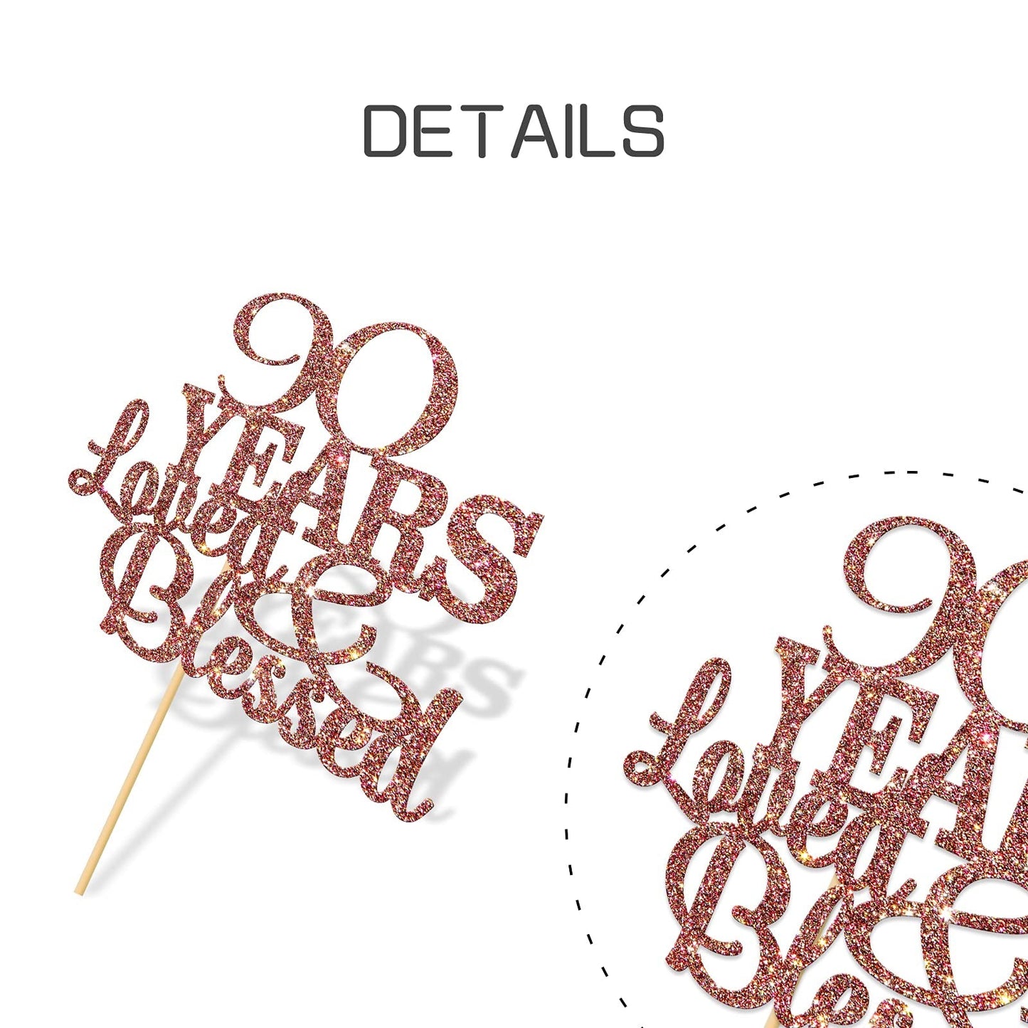 WeBenison 90th Birthday Cake Topper – Blessed & Loved, Rose Gold Glitter