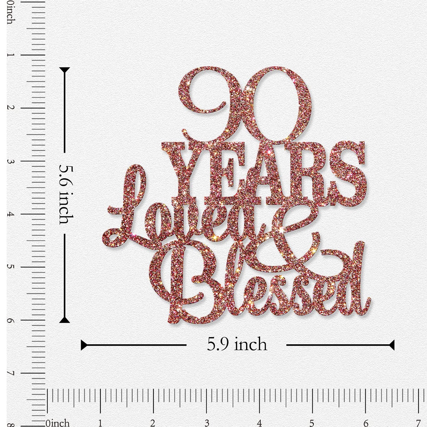 WeBenison 90th Birthday Cake Topper – Blessed & Loved, Rose Gold Glitter